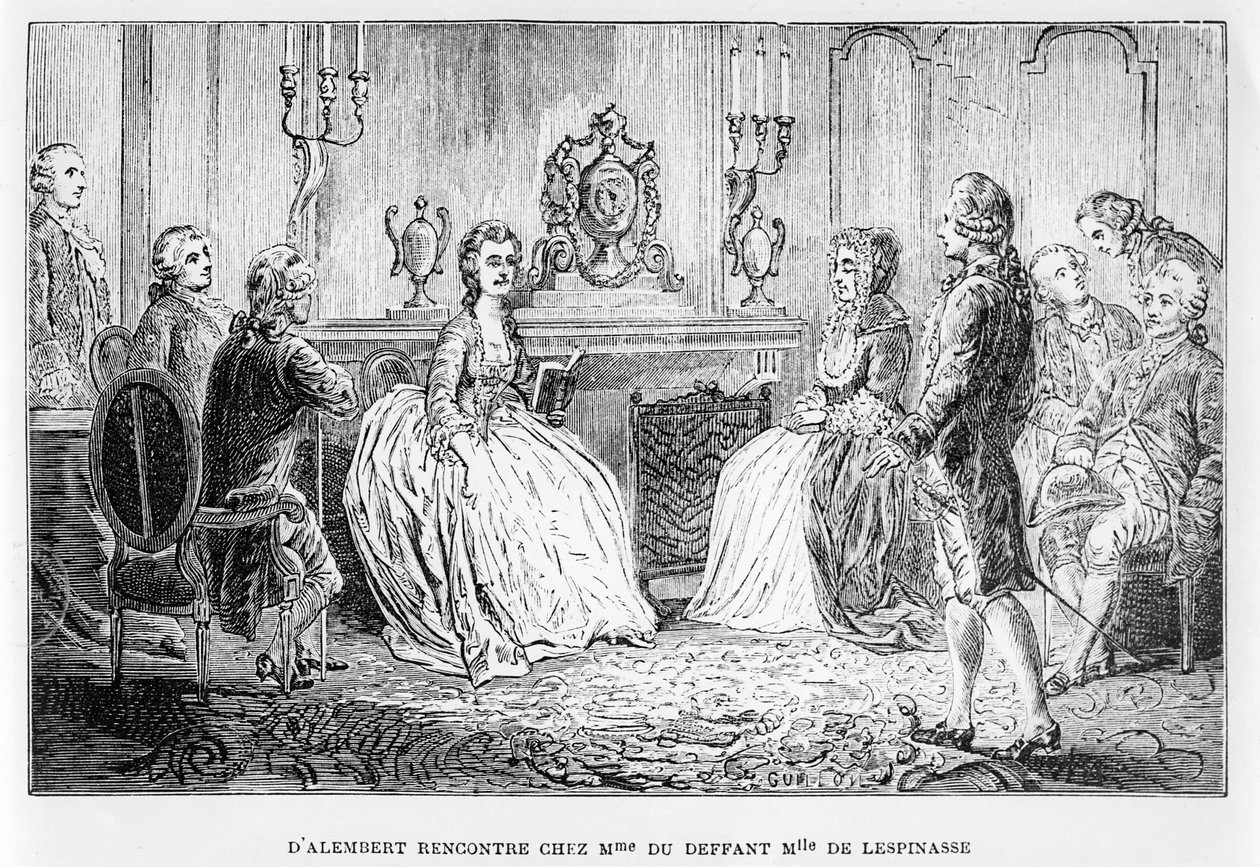 Jean le Rond dAlembert في صالون Mme du Deffant و Mlle de Lespinasse ، من Vies des Savants Illustres ، بقلم لويس فيغير بواسطة المدرسة الفرنسية