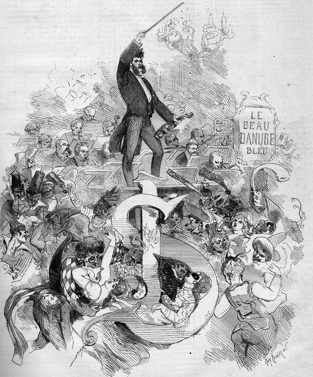 يوهان شتراوس الشاب (1825-1899) ، على الكمان ، أثناء حفلة أقنعة أقيمت في أوبرا باريس بواسطة المدرسة الفرنسية