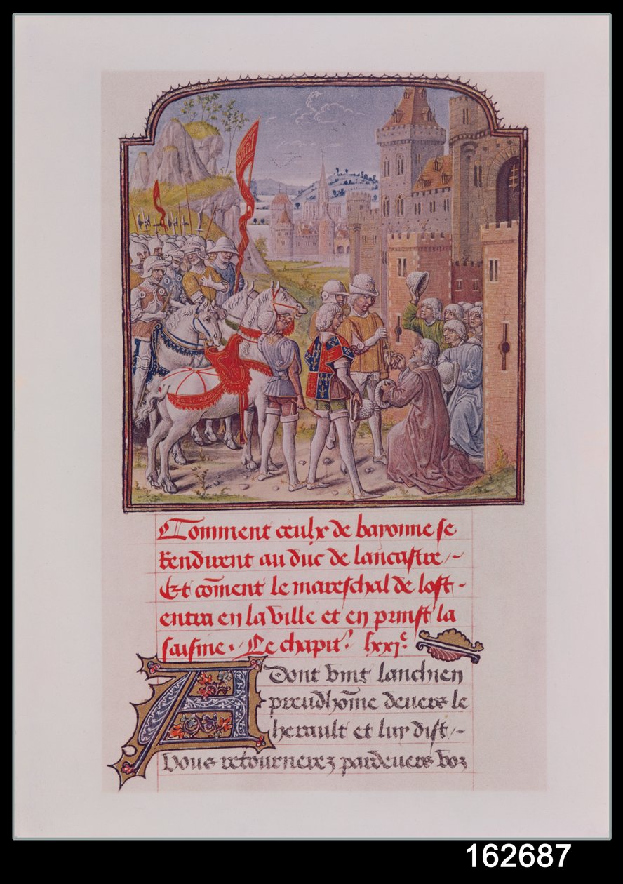 استقبال جون باي جاونت من قبل مواطني بايون في بوابات المدينة ، من Froissarts Chronicle ، أواخر القرن الخامس عشر بواسطة المدرسة الفرنسية