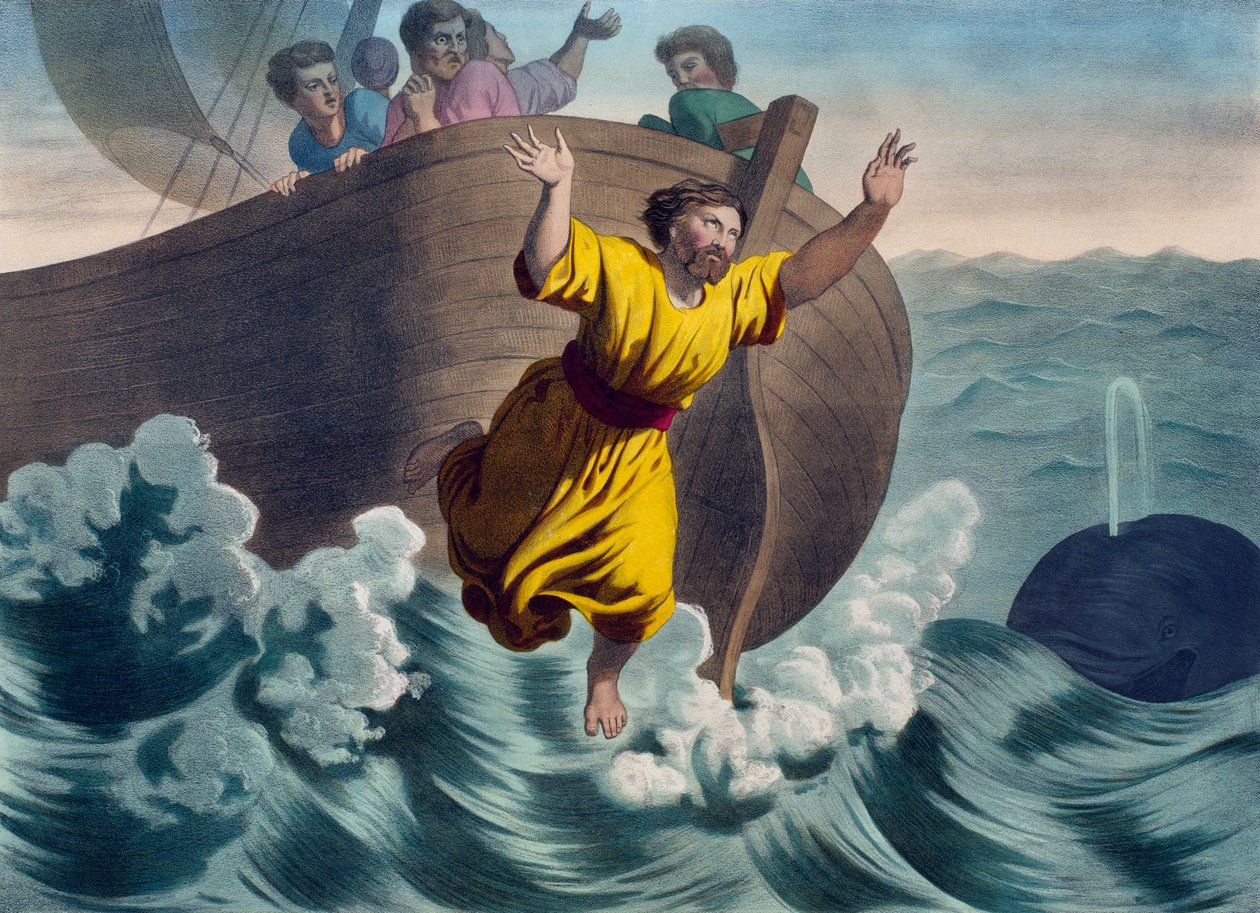 ألقى يونان في البحر ، التوضيح من التعليم المسيحي Listoire Sainte ، نشره تشارلز ديلاجراف ، باريس ، أواخر القرن التاسع عشر بواسطة المدرسة الفرنسية