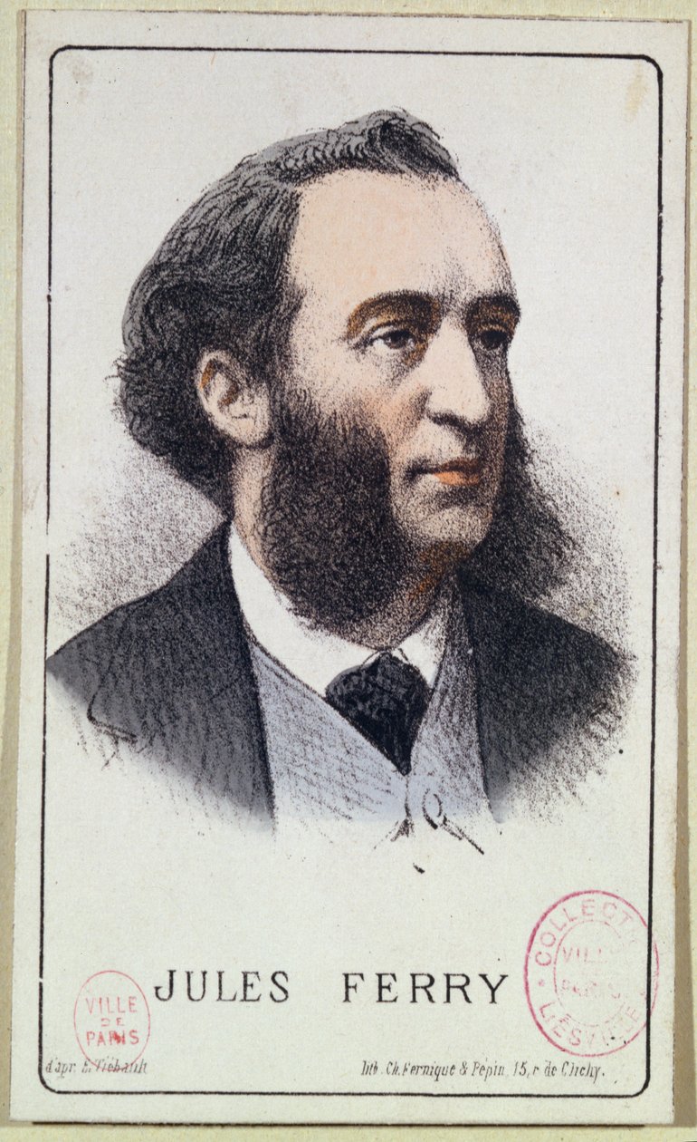 جول فيري (1832-1893). رسم توضيحي لكتاب مدرسي. أواخر القرن التاسع عشر بواسطة المدرسة الفرنسية