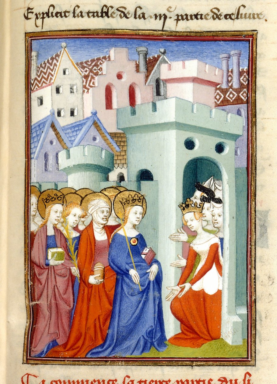 العدل والعذراء والقديسين ، MS Harley 4431، f.361r، France، c.1410-14 (ملون على رق) بواسطة المدرسة الفرنسية