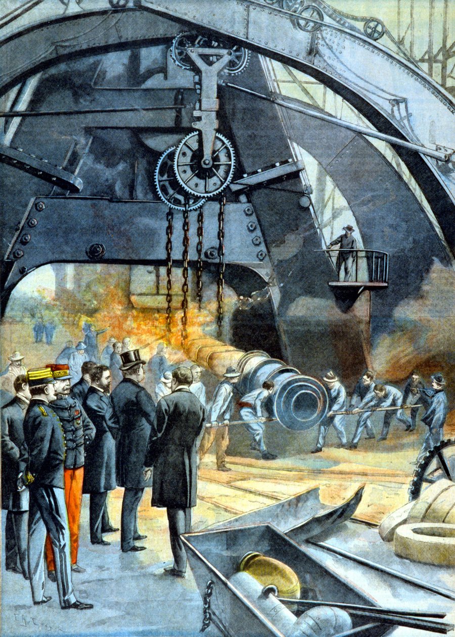 الملك كارلوس الأول (تشارلز الأول ملك البرتغال) في Ateliers du Creusot في "" Le Peute Parisien "من 26/02/1899 بواسطة المدرسة الفرنسية