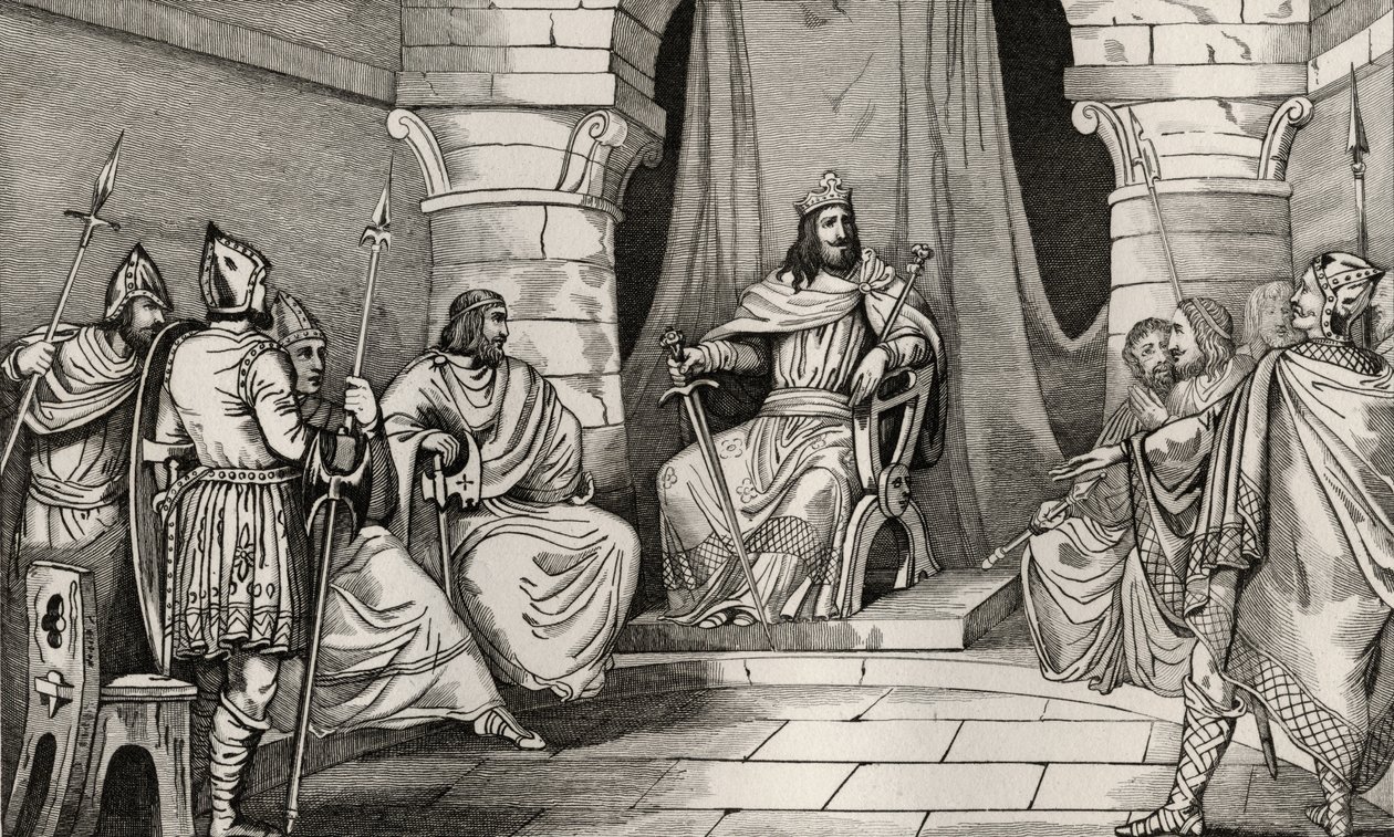 الملك Charibert (521-67) في مجلس مع القضاة ، من "Histoire de France" بقلم Colart ، تم نشره ج. 1840 بواسطة المدرسة الفرنسية