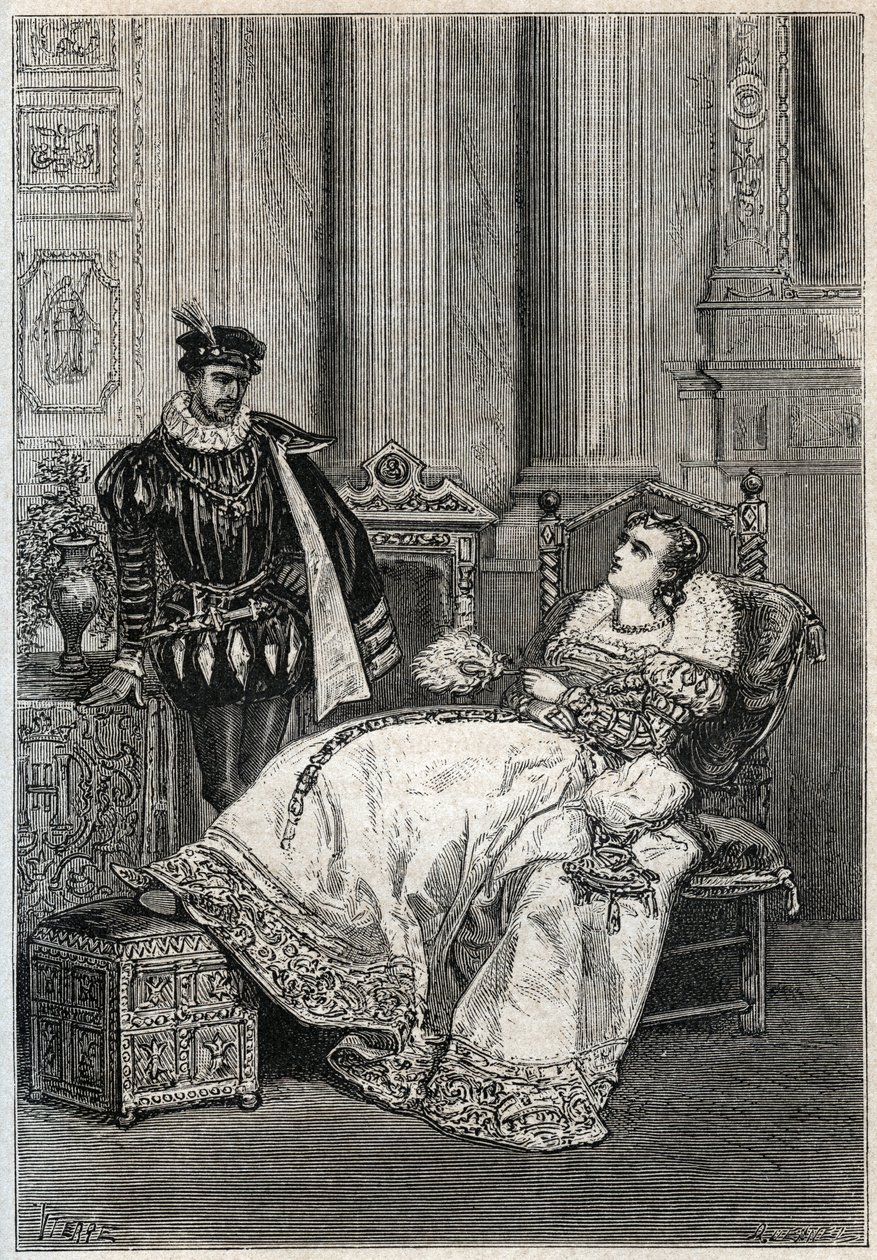 الملك هنري الثاني (1519-1559) وديان دي بواتييه (1499-1566) - هنري الثاني ملك فرنسا وديان دي بواتييه - نقش من "تاريخ فرنسا" لجول ميشليه - 1876-1877 - بواسطة المدرسة الفرنسية