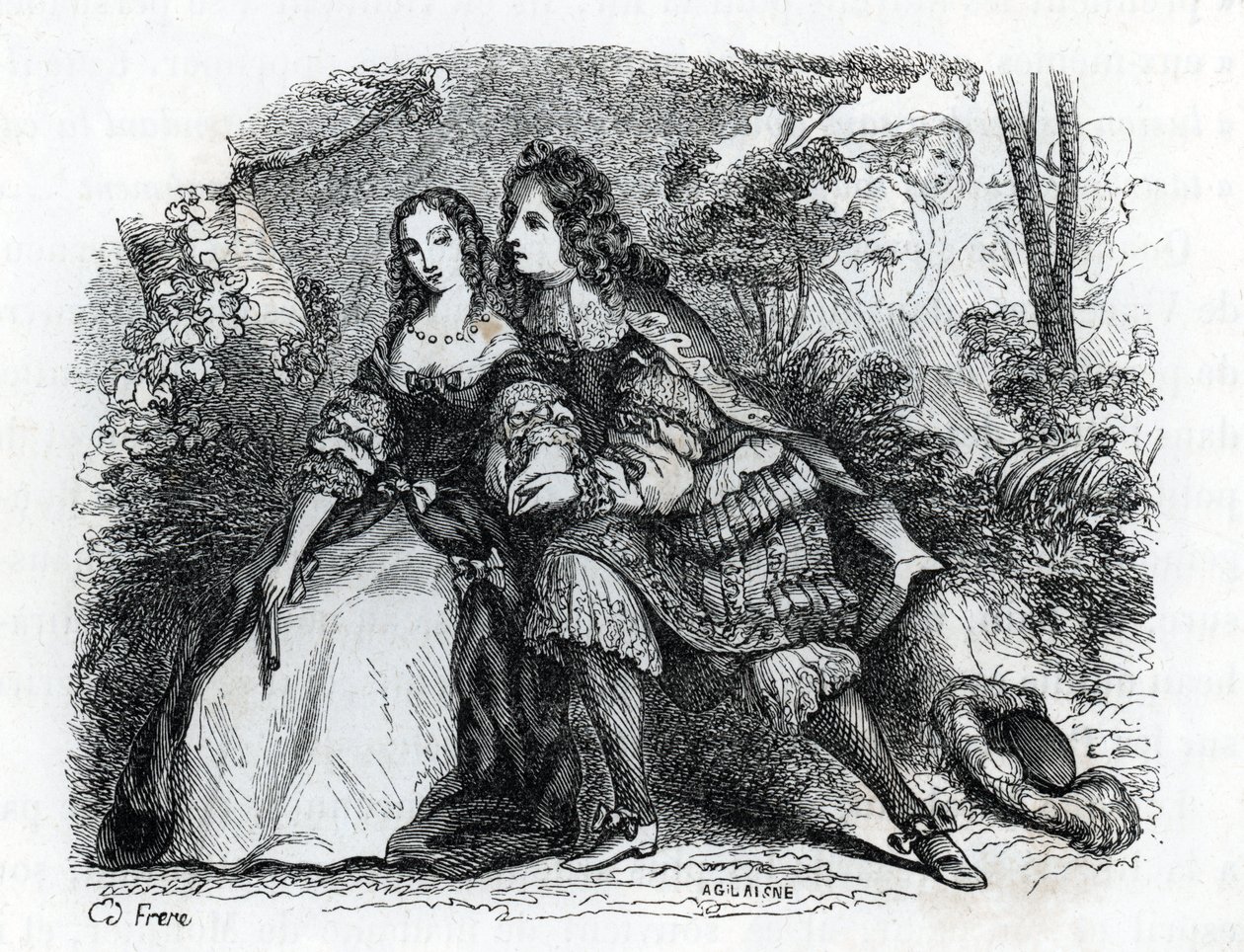 King Louis XIV (1638-1715) and his mistress Louise de La Valliere (1644-1710) - (engraving) 1846 بواسطة المدرسة الفرنسية