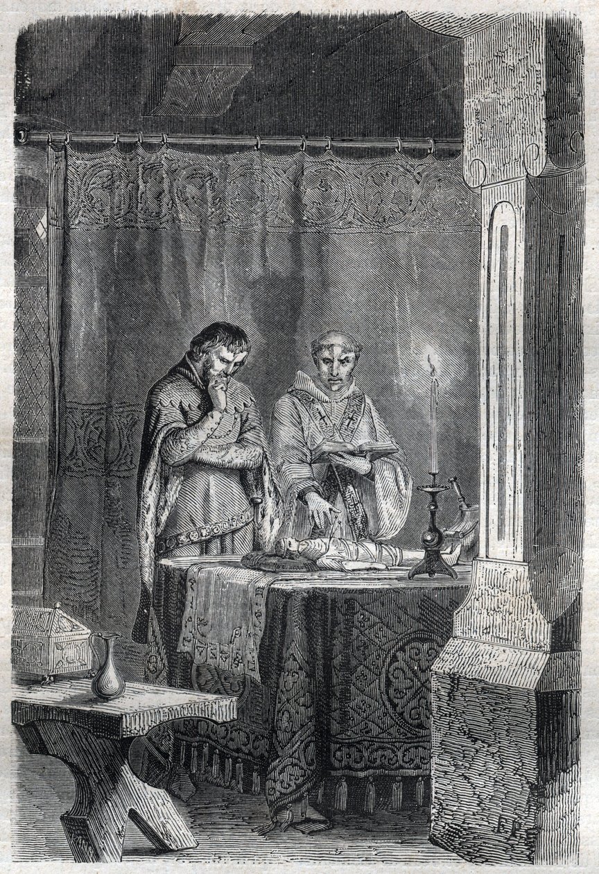 استشار ملك فرنسا شارل الخامس الحكيم (1338 - 1380) اللهايات. نقش في "" تاريخ الباباوات (...) جرائم الملكة الملك والأباطرة عبر القرون "بقلم موريس لاشاتر بواسطة المدرسة الفرنسية