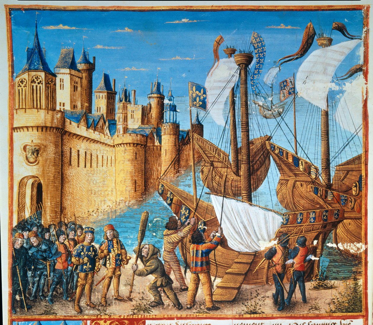 ملك فرنسا لويس التاسع (سانت لويس) (1214-1270) يشرع في الحملة الصليبية السابعة (مصغرة بواسطة المدرسة الفرنسية