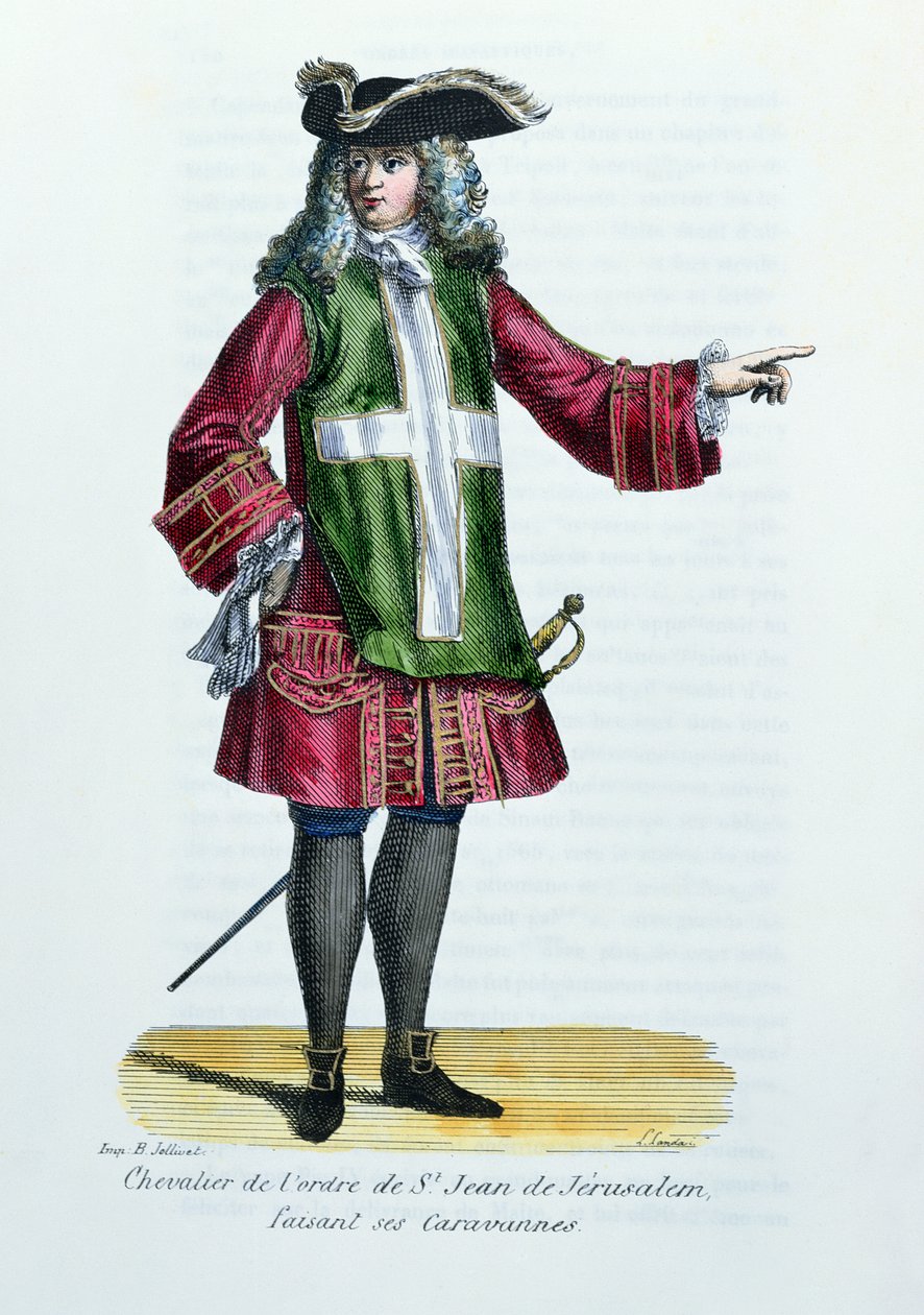 فارس من وسام القديس يوحنا من القدس ، التوضيح من تاريخ وأزياء الرهبانيات للأب Helyot ، 1842 بواسطة المدرسة الفرنسية