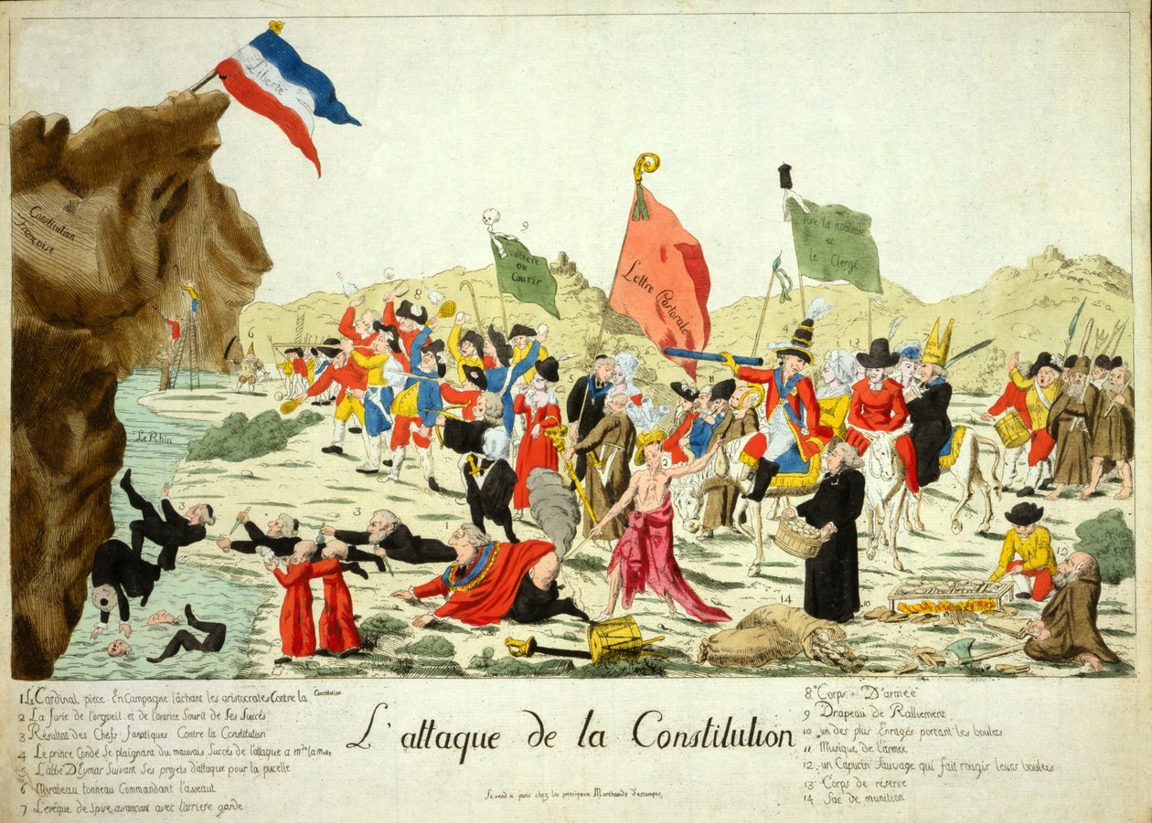 الهجوم على الدستور ، عام. 1792 (نقش ملون يدويًا) بواسطة المدرسة الفرنسية
