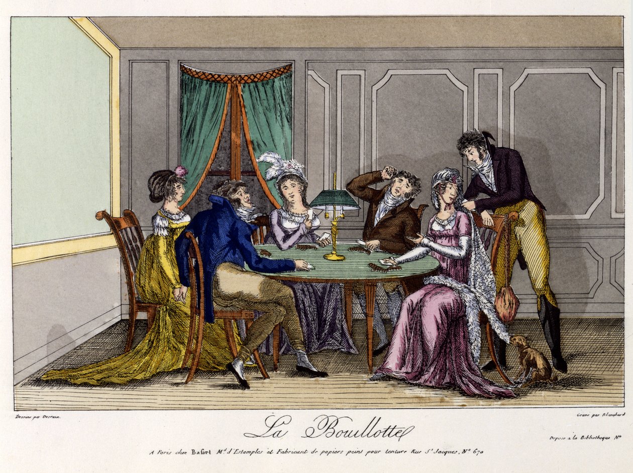 La Bouillotte ، حوالي 1810 (نقش ملون يدويًا) بواسطة المدرسة الفرنسية