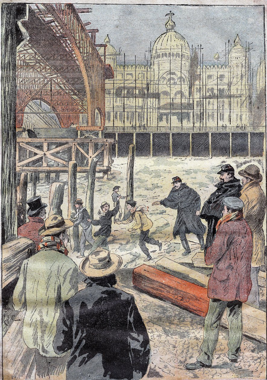 La Seine gelee ، بالقرب من الجسر الحديدي الذي تم بناؤه للمعرض العالمي ، بجوار Pont des Invalides ، شتاء 1899. نقش في "" Le Pelerin "" 31/12/1899. بواسطة المدرسة الفرنسية
