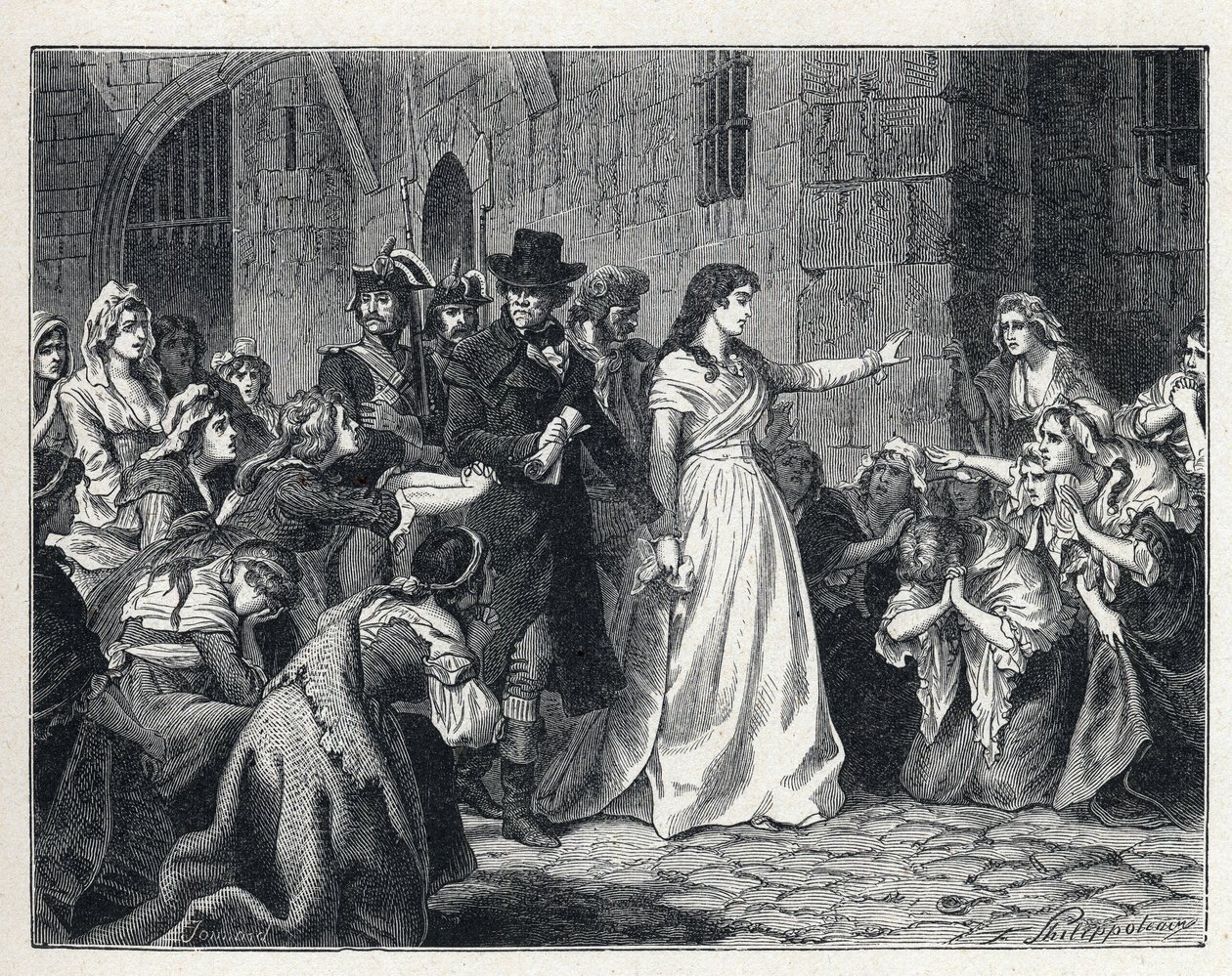 La Terreur أثناء الثورة الفرنسية: السيدة Jeanne Marie Roland de la Platiere (1754-1793) تغادر سجن الكونسيرج للمثول أمام المحكمة الثورية في عام 1793. بواسطة المدرسة الفرنسية