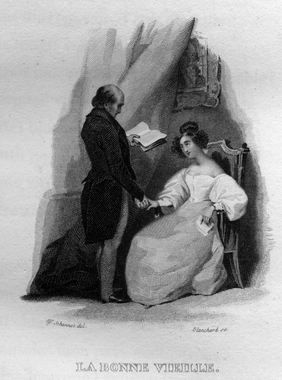 العجوز الطيب Chanson de Beranger في "" Oeuvres Completees "(1834) من تأليف Pierre Jean de Beranger (1780-1857) ، الشاعر وكاتب الأغاني الفرنسي. بواسطة المدرسة الفرنسية