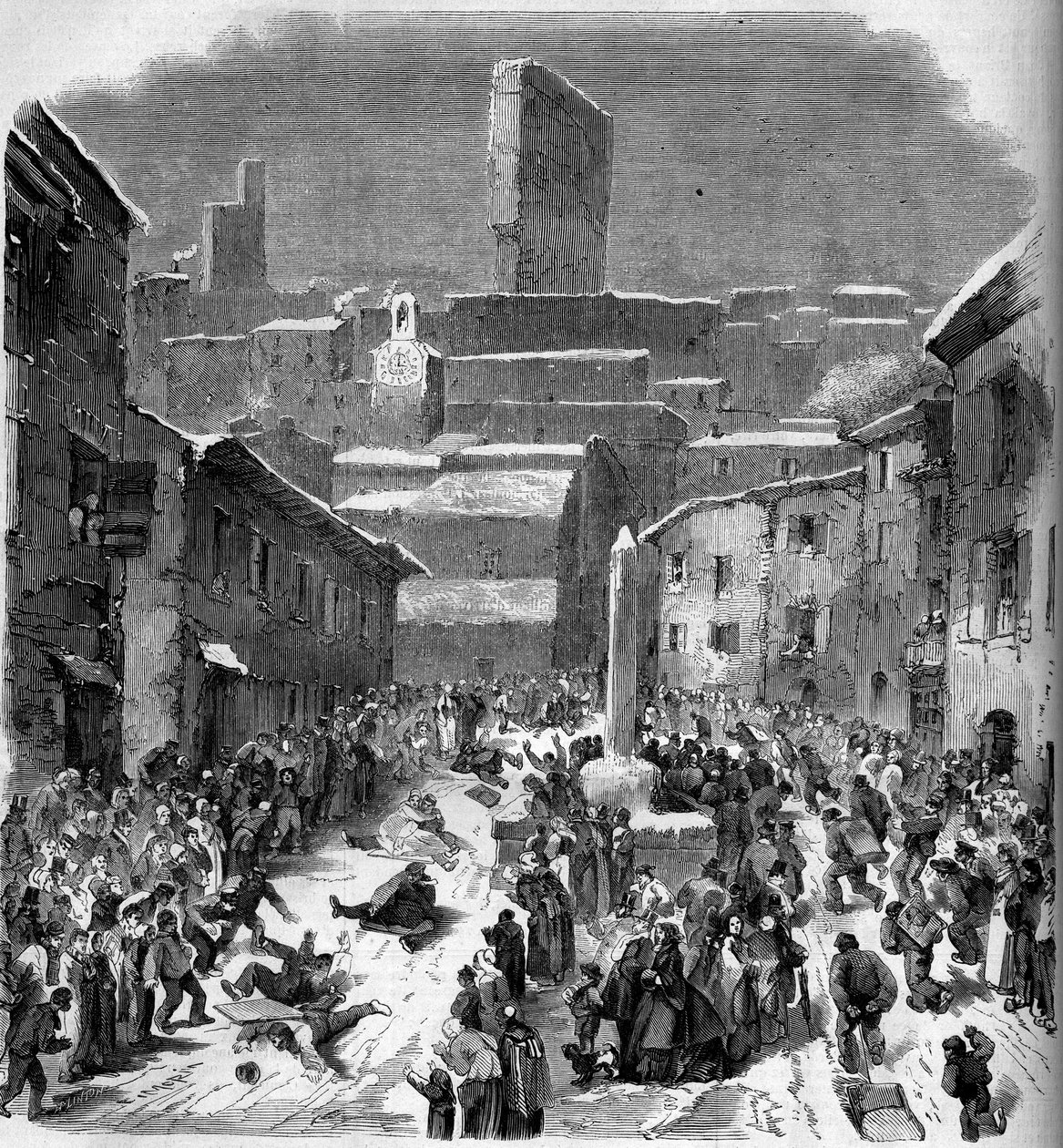 الشريحة في باريوتس (مزلقة) في بوردو ، دروم (26) ، شتاء 1860. نقش في "" Le Monde Illustré "" رقم 149 بتاريخ 18 فبراير 1860. بواسطة المدرسة الفرنسية