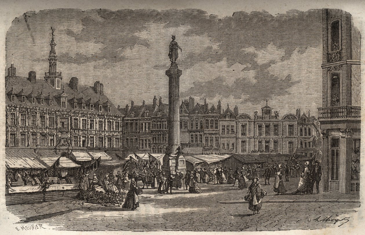 La Grand Place in Lille - نقش في "Histoire de France" بواسطة Victor Duruy (1811-1894) - 1882 بواسطة المدرسة الفرنسية