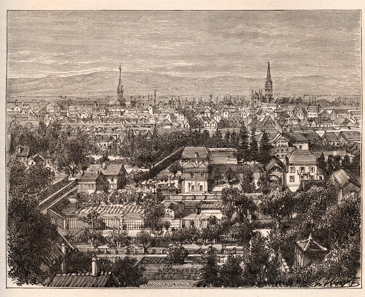مدينة ميلوز (أوت رين) - نقش في "La France illustrie: الجغرافيا والتاريخ وإحصاء الإدارة" بقلم VA Malt-Brown. 1884 بواسطة المدرسة الفرنسية