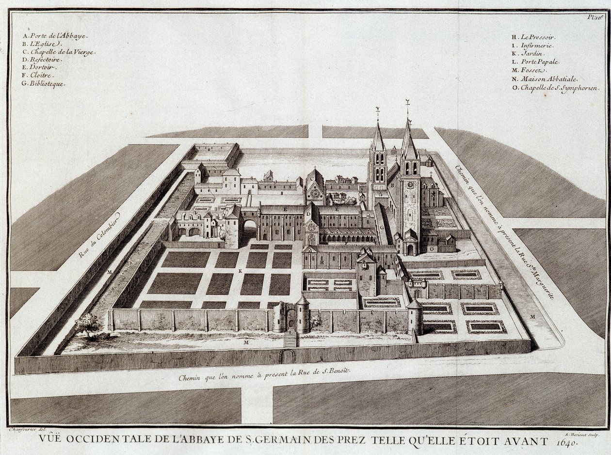 دير سان جيرمان قبل عام 1640 - في "" تاريخ دير سان جيرمان دي بري "بقلم دوم جاك بويار ، محرر. دوبوي ، باريس بواسطة المدرسة الفرنسية