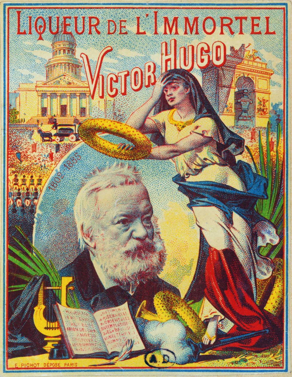 تصميم الملصق لعلامة Liqueur de lImmortel Victor Hugo ، عام 1885 بواسطة المدرسة الفرنسية