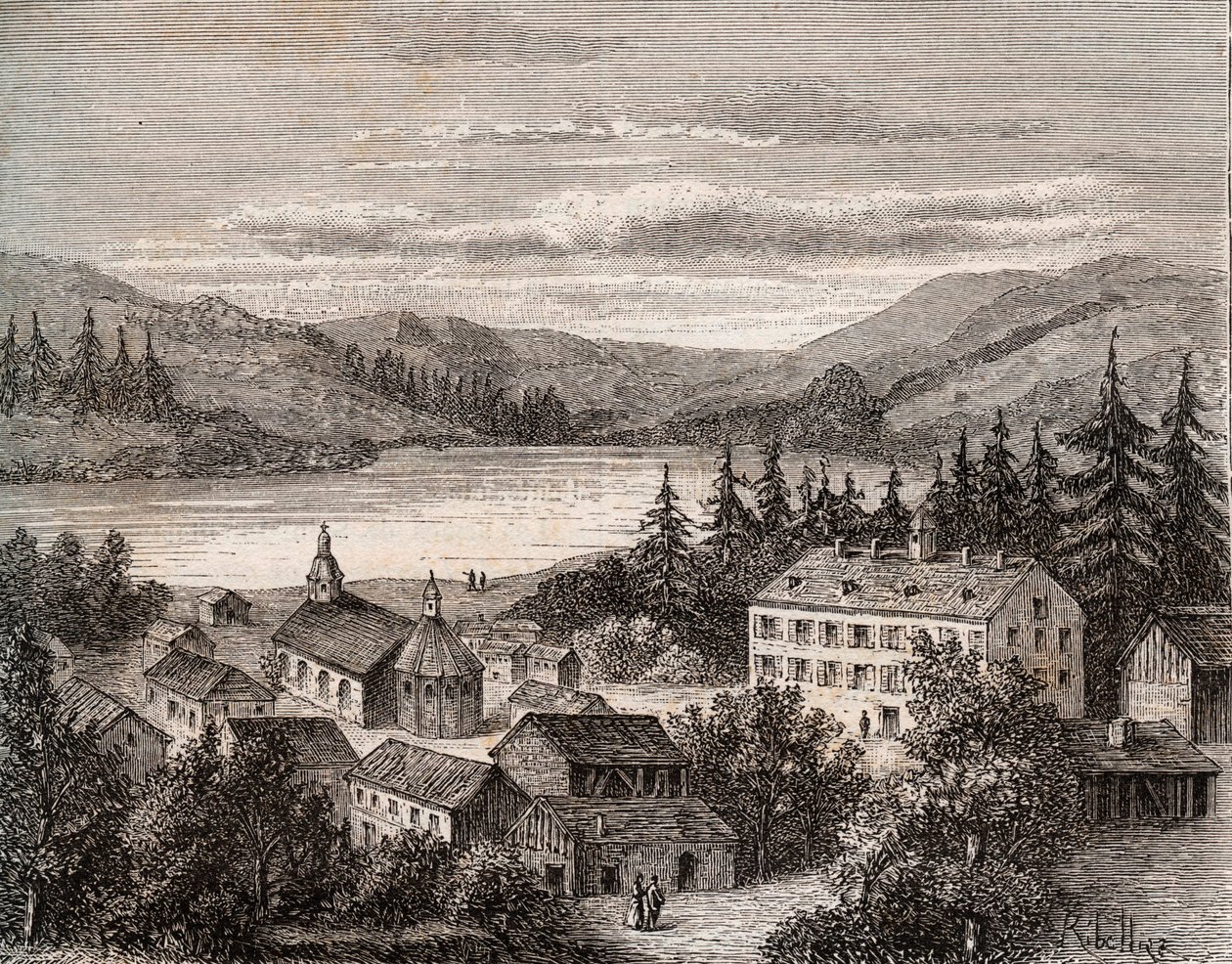Lac de Gerardmer - الألزاس شامبين أردين لورين - نقش في "La France illustree: الجغرافيا والتاريخ والإدارة الإحصائية" بواسطة VA Malt-Brown. 1884 بواسطة المدرسة الفرنسية