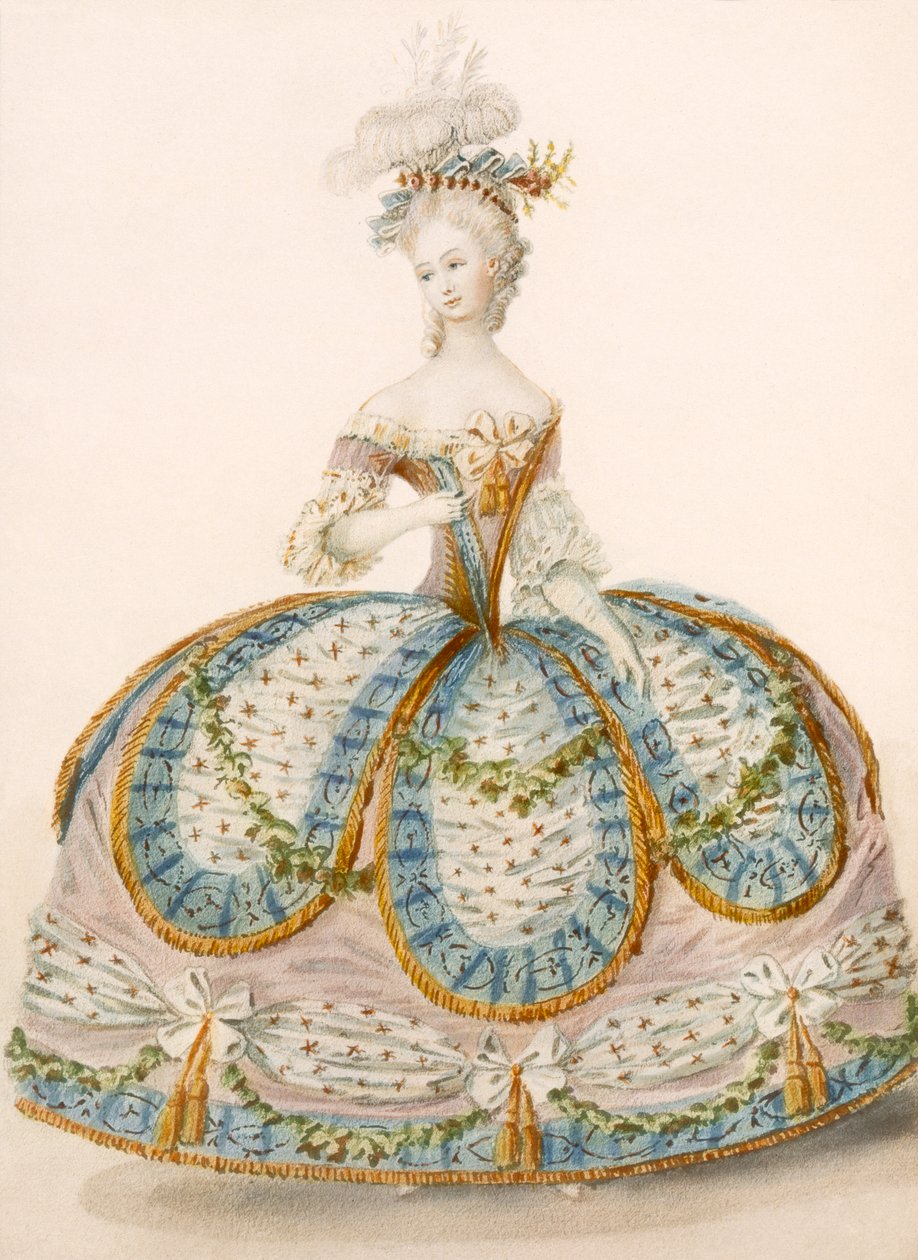 سيدة ترتدي فستان لمناسبة ملكية ، تصميم attr. إلى Anvorious ، حانة. 1796 أبريل بواسطة المدرسة الفرنسية