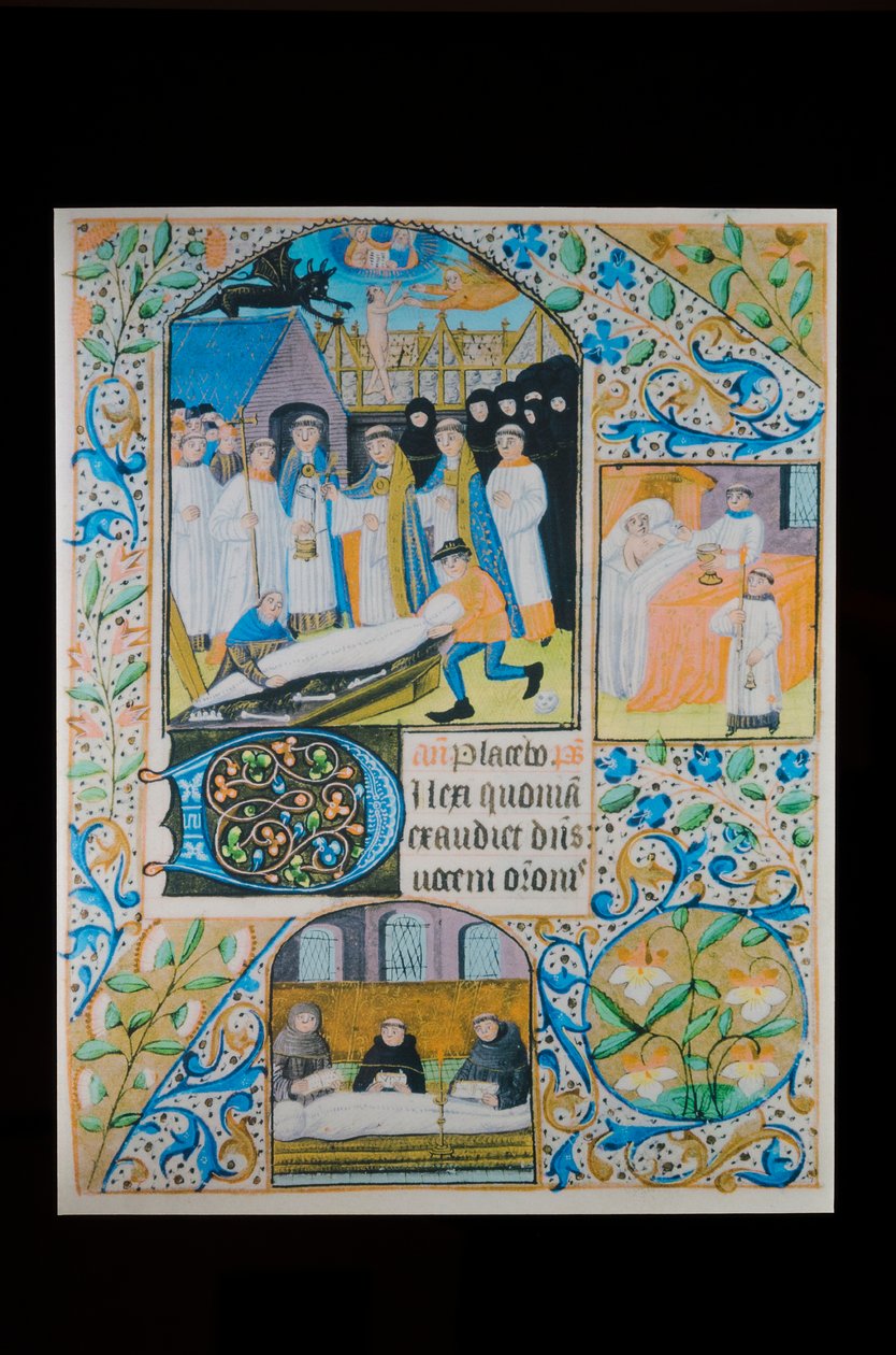 الطقوس الأخيرة - مكتب الموتى - الجنازة، صفحة من ورق البرشمان من كتاب الصلوات، شمال فرنسا، حوالي عام 1480 (مخطوطة) بواسطة المدرسة الفرنسية