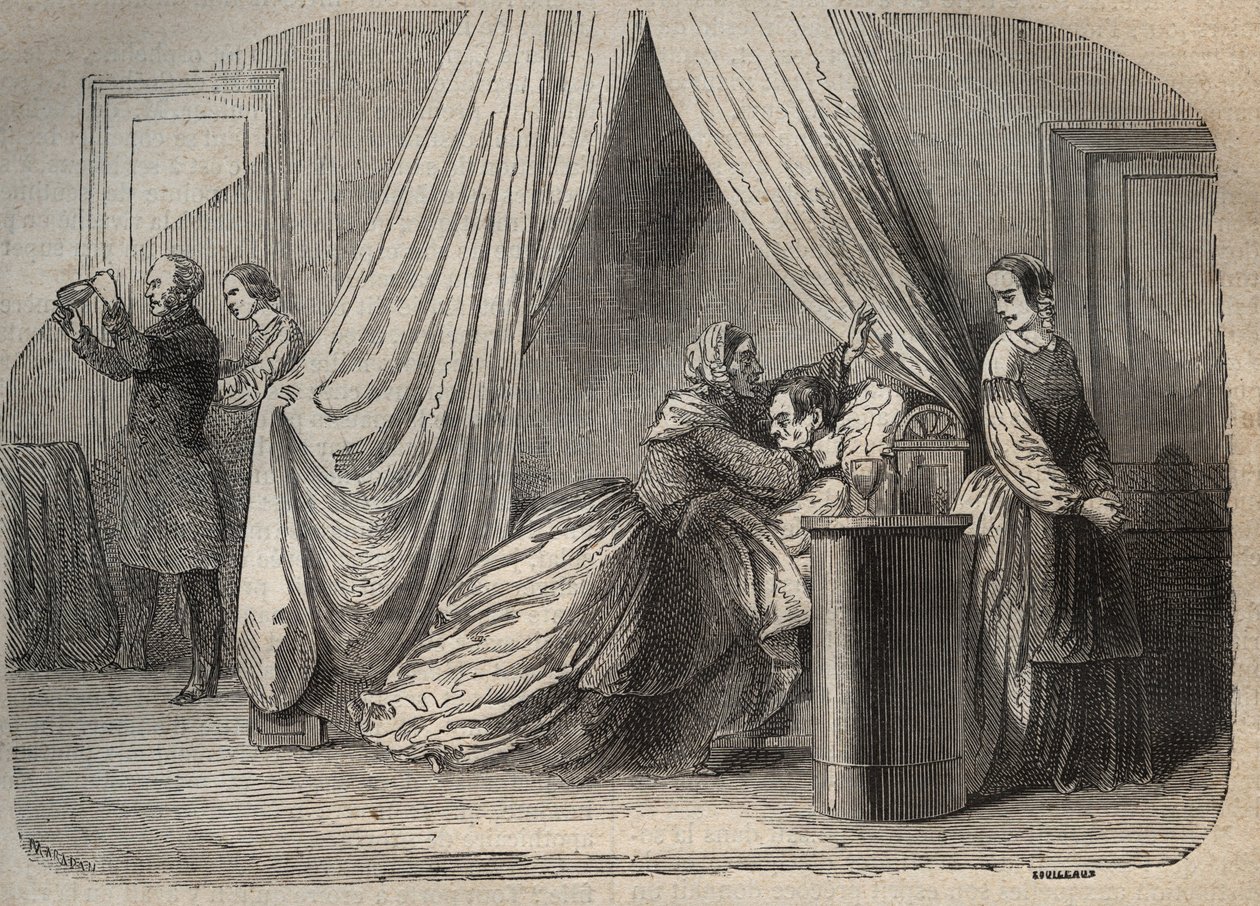 اللحظات الأخيرة لتشارلز لافارج (1811-1840) ، زوج ماري فورتوني كابيل ، ماري لافارج (مدام) (1816-1852) المجرم الفرنسي - نقش في "Causes celebres de tous les People's" بقلم Armand Fouquier (1817-18؟) 1858 -1867 - مجموعة خاصة بواسطة المدرسة الفرنسية