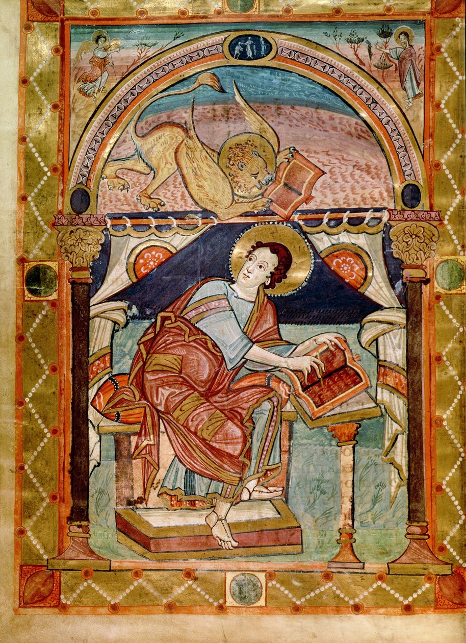 Lat 8850 f.81v St. Mark ، الفرنسية ، من مدرسة Court of Charlemagne بواسطة المدرسة الفرنسية