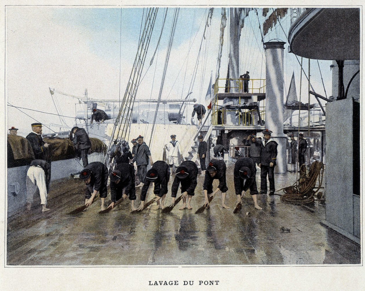 غسل سطح السفينة - في "" Military Album - Navy: Life on board " بواسطة المدرسة الفرنسية