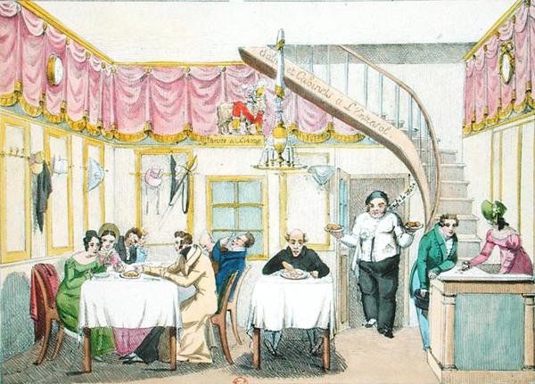 Le Boeuf a la Mode ، شارع فالوا ، باريس ، من Le Gout du Jour ، c.1830 (انظر أيضًا 175977) بواسطة المدرسة الفرنسية