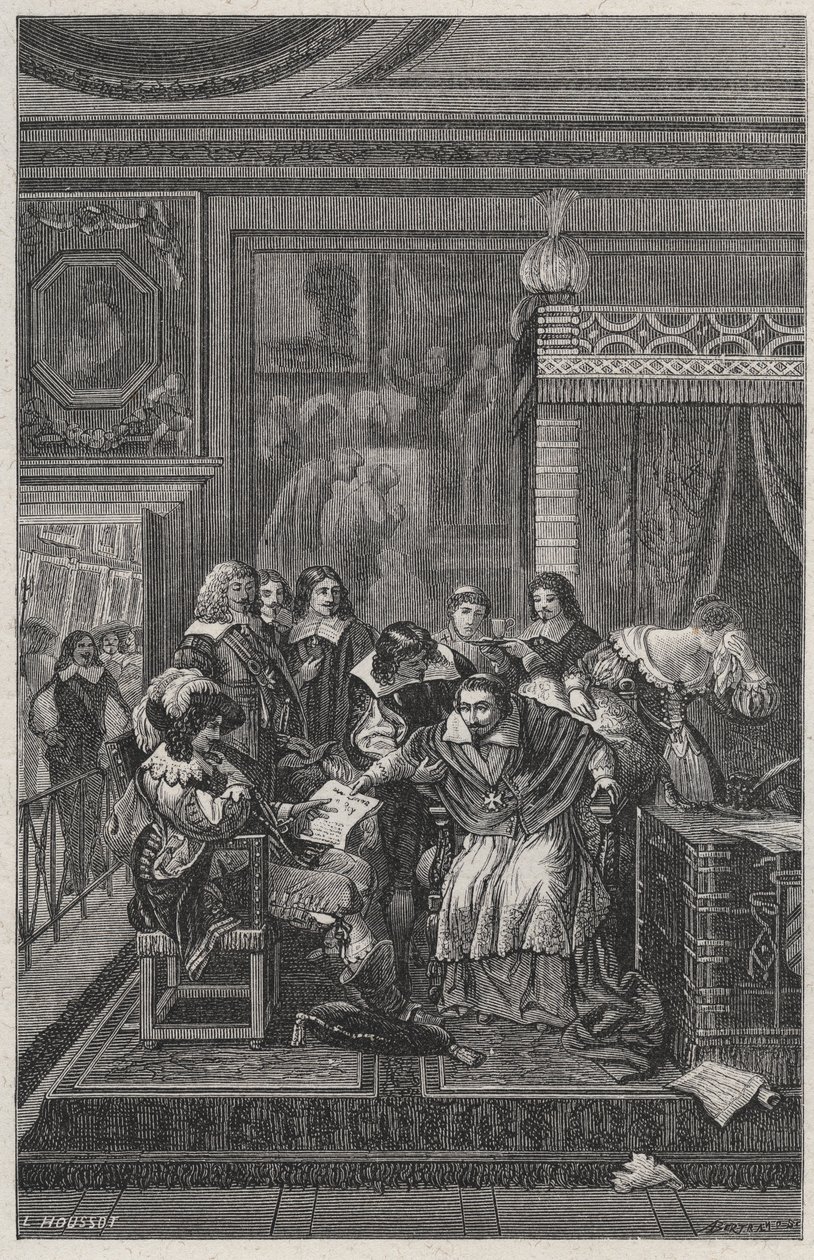 احتضر لو كاردينال دي ريشيليو للطباعة الحجرية للكاتب تشارلز موت (1785-1836) في "رجال فرنسا المشهورون" بواسطة لويس دوماس 1889 بواسطة المدرسة الفرنسية