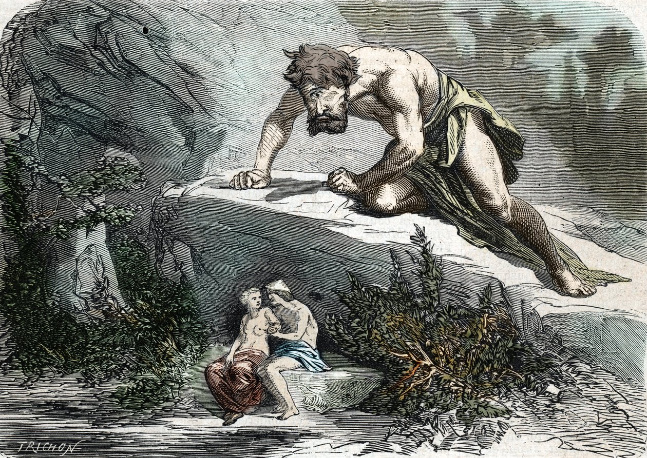 "Le Cyclops Polypheme مفاجأة Galatee et Acis" (نقش) 1864 بواسطة المدرسة الفرنسية