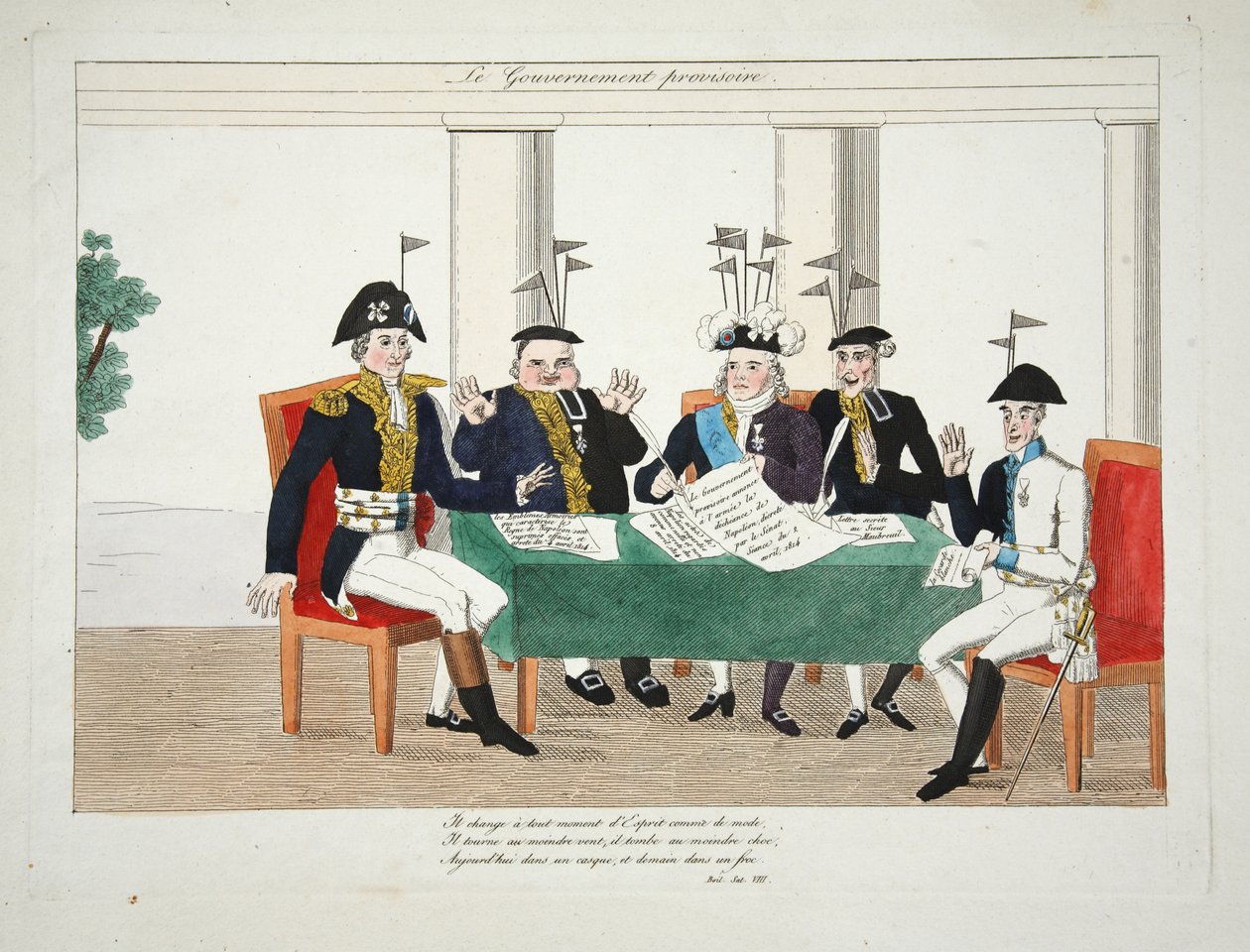 الحكومة المؤقتة، عام. 1814 (نقش ملون يدوي) بواسطة المدرسة الفرنسية