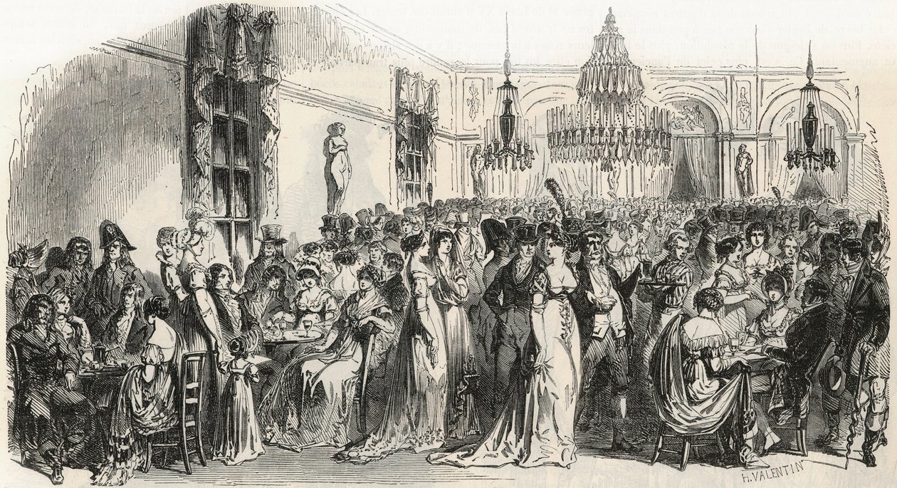 Le Grand Salon du cafe Frascati في باريس في القرن التاسع عشر - نقش في "Tableau-de-Paris" لإدموند تيكسييه 1852 بواسطة المدرسة الفرنسية