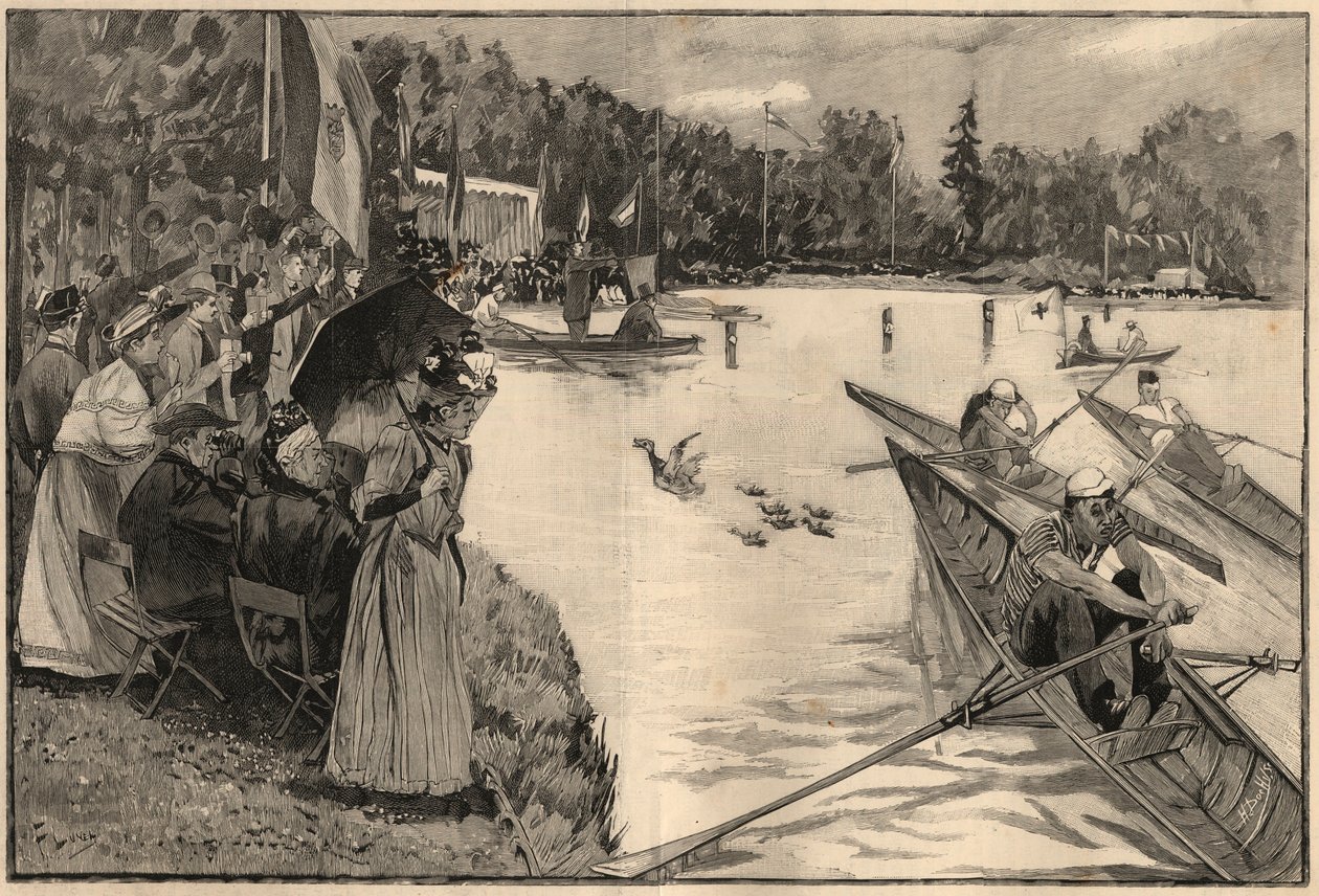Le Lendit de Paris: تسجيل المدرسة في Grand lac du bois de Boulogne - نقش من عام 1894 بعد الرسم الذي رسمه السيد Lunel بواسطة المدرسة الفرنسية