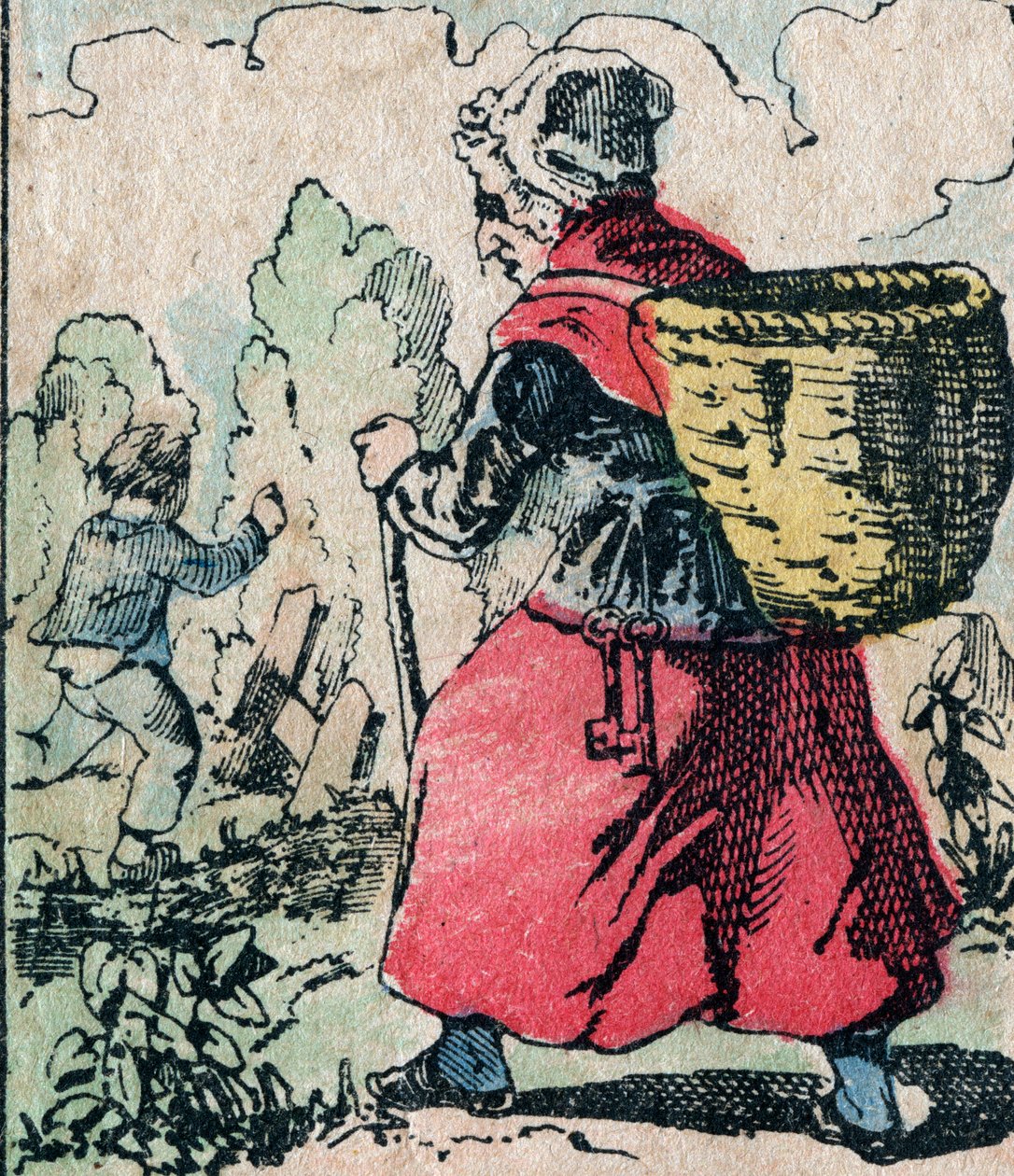 Le Pere Fouettard ، الشخصية الفرنسية للأب الذي يجلد ، شخصية أسطورية للفولكلور تعاقب الأطفال المشاغبين: زوجته ، La Mere Fouettard ، الأم الجلد التي تلاحق الأطفال الذين يتركون المدرسة - صورة إبينال بواسطة المدرسة الفرنسية