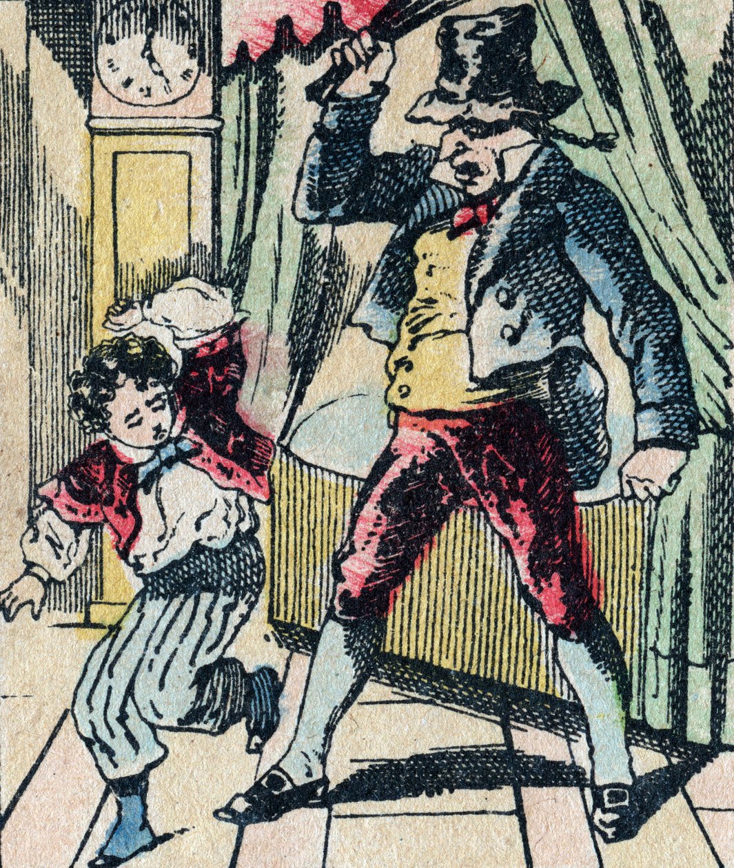 شخصية Le Pere Fouettard الأسطورية للفولكلور ، ومعاقبة الأطفال غير الحكماء بسوطه ، وإحاطة الأطفال المستعدين ، صورة إبينال بواسطة المدرسة الفرنسية