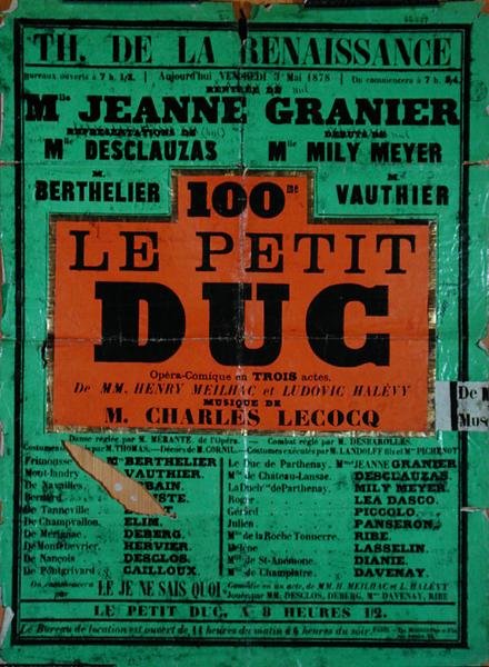 'Le Petit Duc' ، أوبرا لتشارلز ليكوك في مسرح النهضة ، مايو 1878 (ليثو ملون) بواسطة المدرسة الفرنسية