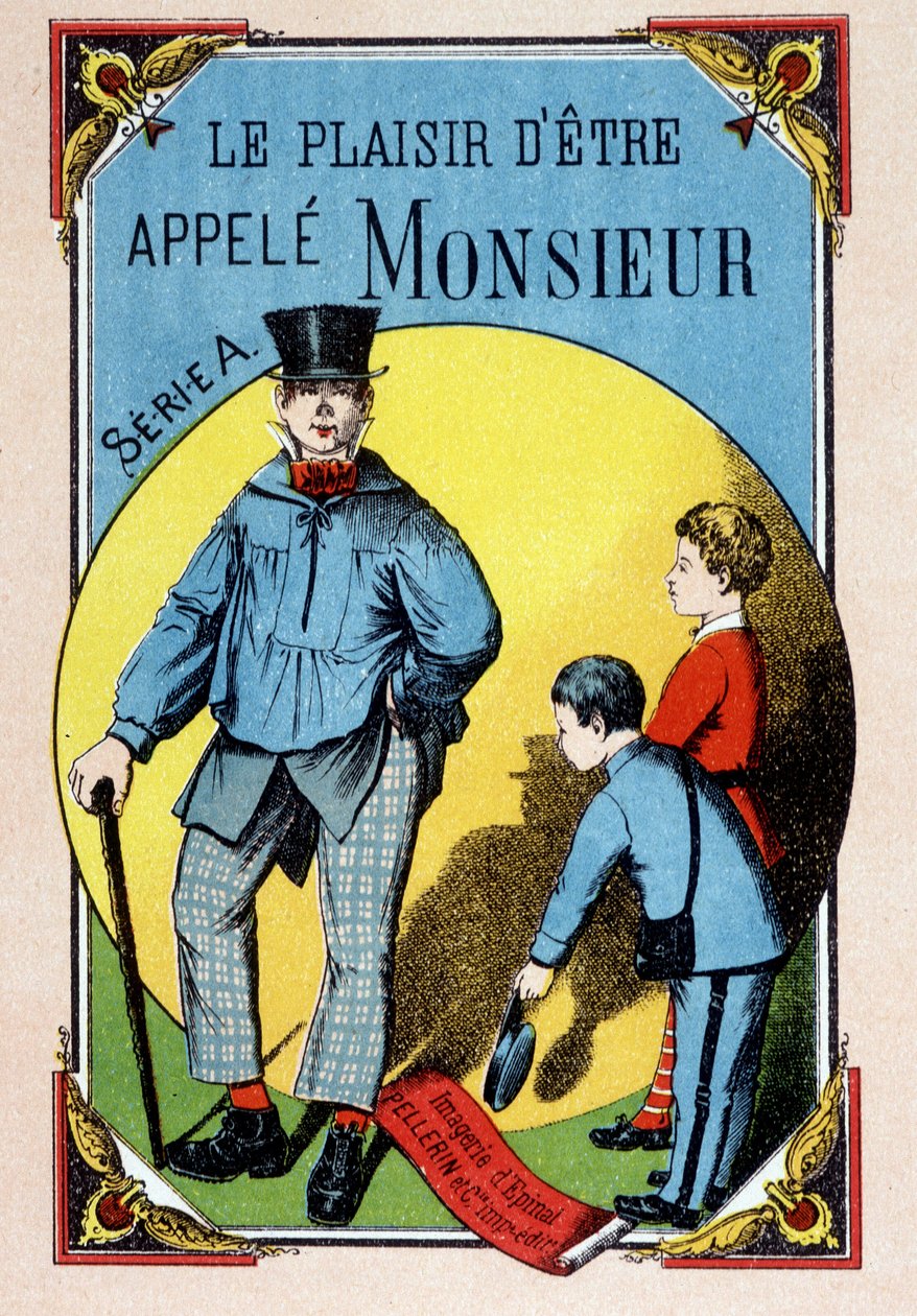 Le Pleasure d'être Called Monsieur: أطفال يحيون العامل في بلوزة ذات قبعة علوية ، صورة إبينال ، رقم 19. بواسطة المدرسة الفرنسية