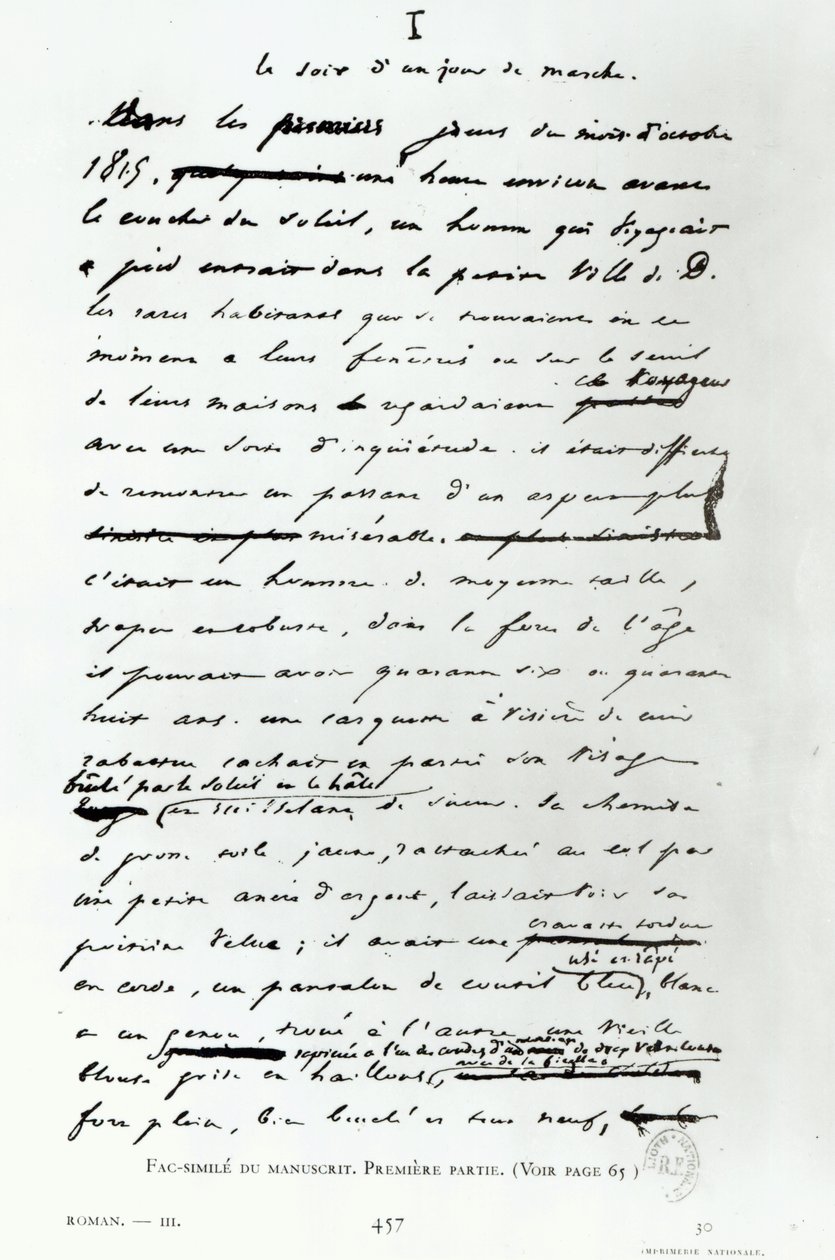 "Le Soir d&39;un Jour de Marche" ، فاكس لصفحة من مخطوطة "Les Miserables" بقلم فيكتور هوغو (1802-85) (قلم وحبر على ورق) بواسطة المدرسة الفرنسية