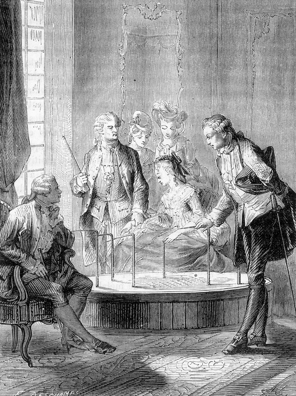 Le Bucket de Mesmer (فريدريك أنطوان ميسمير - فرانز أنطون ميسمير) - في "" عجائب العلوم "" بقلم فيغير بواسطة المدرسة الفرنسية