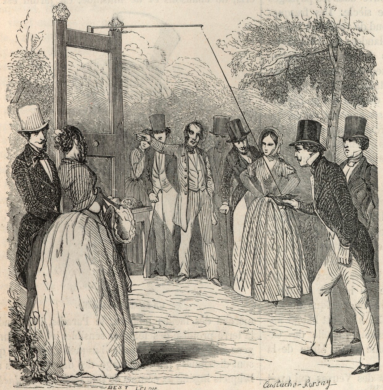 لعبة الحمام في حديقة Mabille في باريس في القرن التاسع عشر - نقش في "" Tableau-de-Paris "لإدموند تيكسييه 1852 بواسطة المدرسة الفرنسية