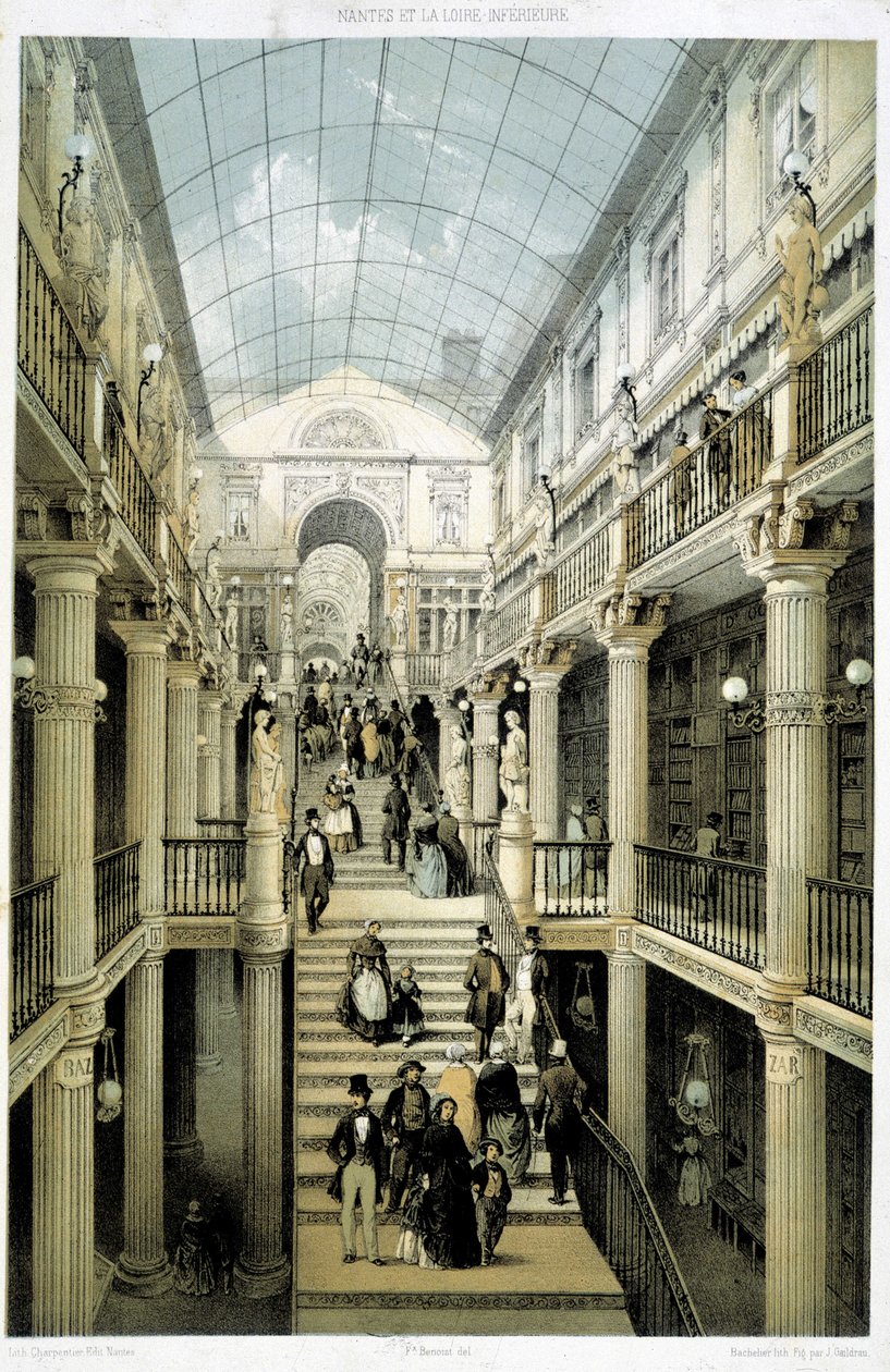 Le passage Pommeraye a Nantes - lithography بواسطة المدرسة الفرنسية