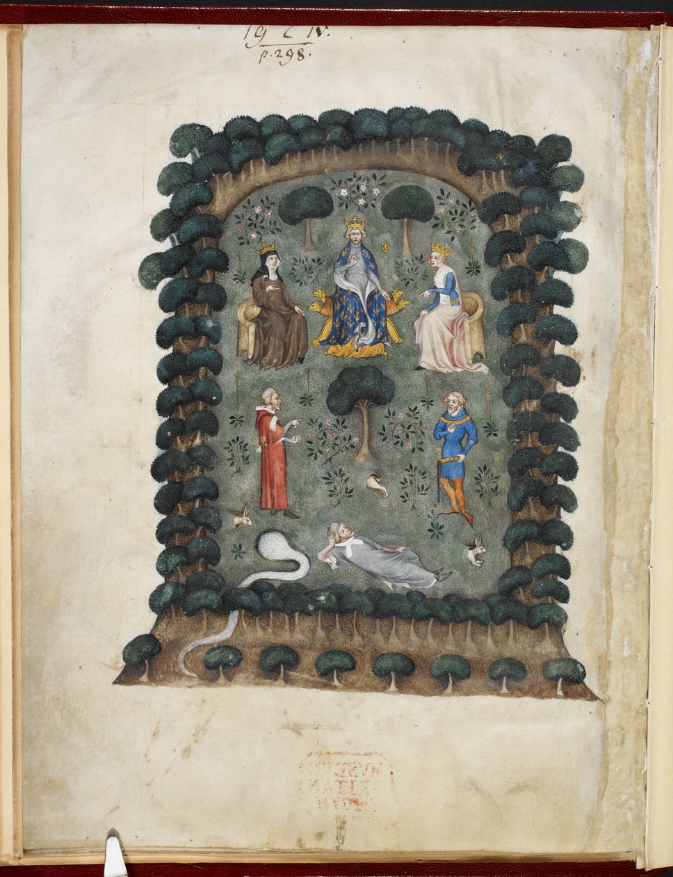 Le songe du vergier ، يُنسب إلى Evrart de Trémaugon ، Royal MS 19 C IV ، f.1v بواسطة المدرسة الفرنسية