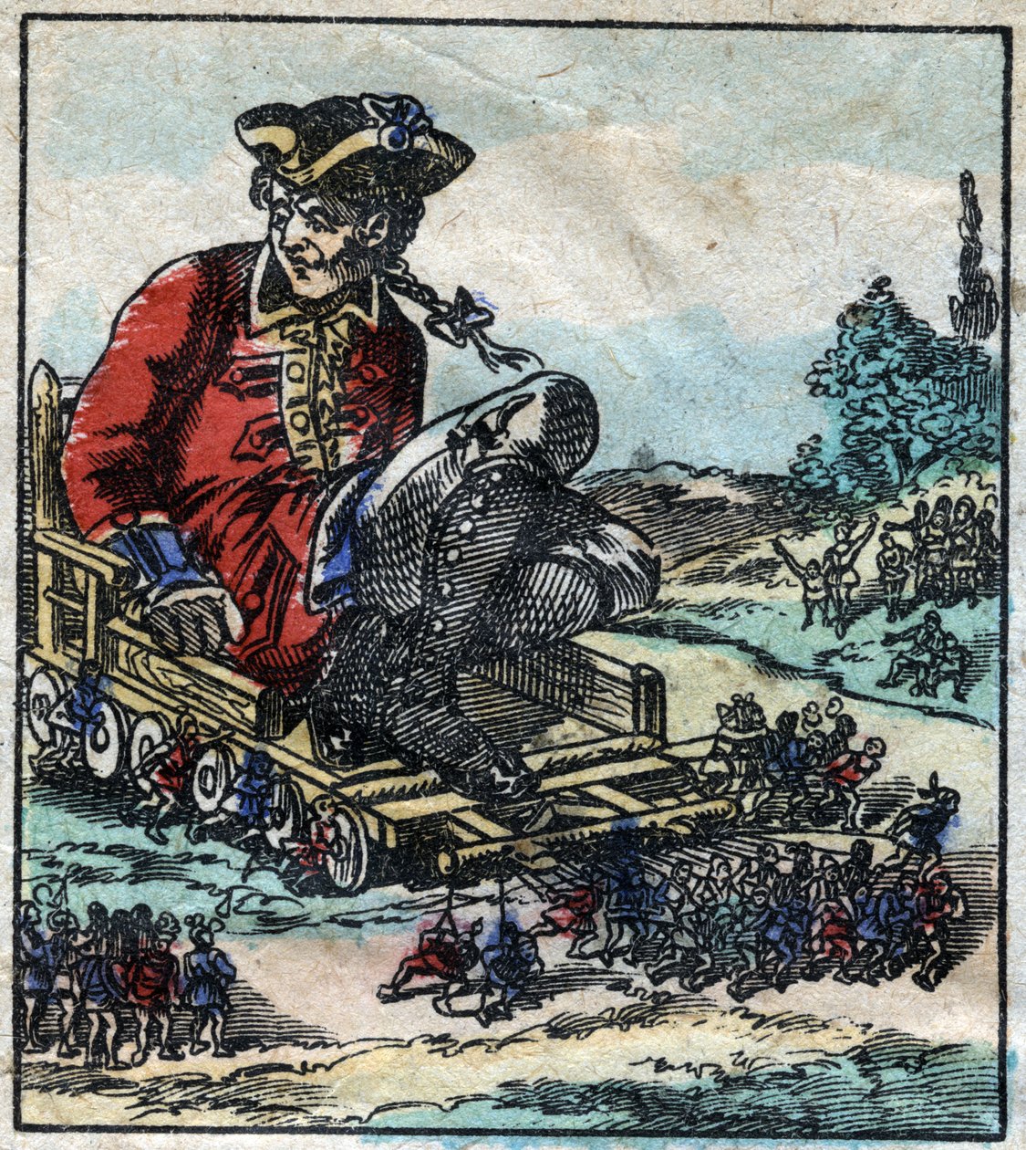 Lemuel Gulliver ، يتم نقل السجين على عربة يجرها Lilliputians. رسم توضيحي لـ "" رحلات جاليفر "" لجوناثان سويفت (1667-1745). تصوير إبينال أواخر القرن التاسع عشر. بواسطة المدرسة الفرنسية