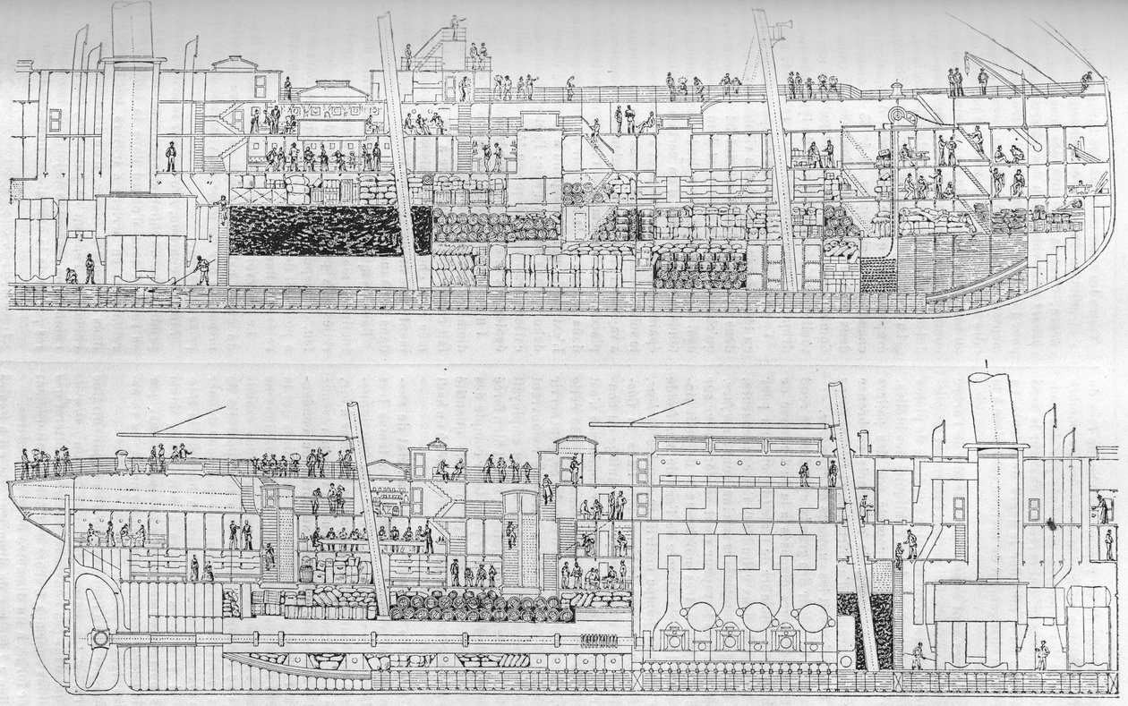 قطع طول البطانة "" La Gascogne "في الخدمة بين عامي 1886 و 1915. نقش في المجلة اللامعة" La jeunesse "" بواسطة المدرسة الفرنسية
