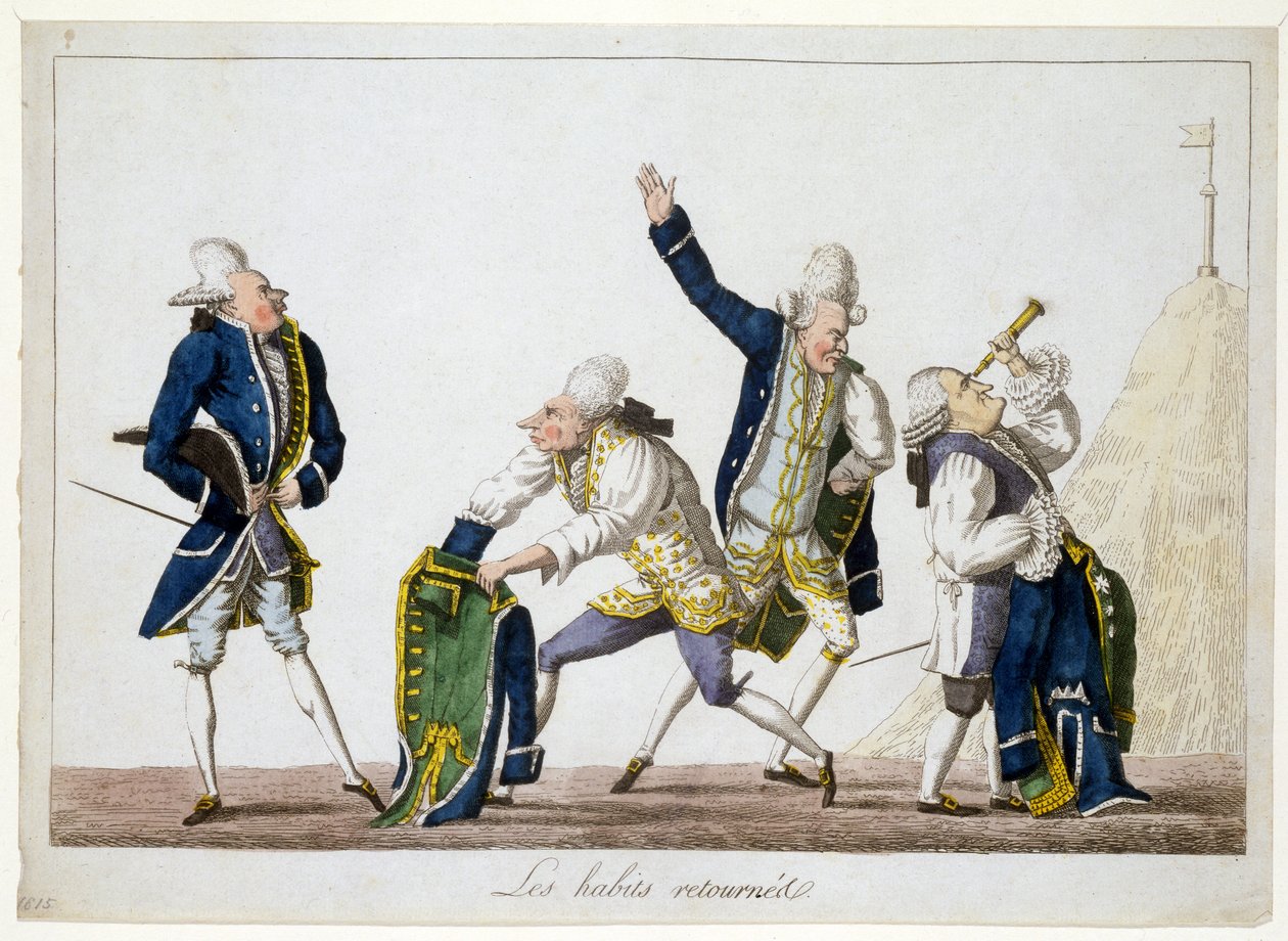 Les Habits Retournés ، حوالي عام 1815 (نقش ملون يدويًا) بواسطة المدرسة الفرنسية