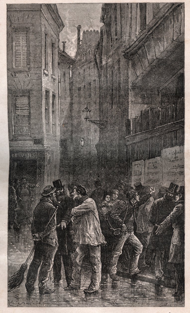 Les Posters - يستيقظ سكان باريس ليجدوا إشعارات عامة على جميع الجدران تخبرهم عن انقلاب 2 ديسمبر 1851 - في "" تاريخ الجريمة "(تاريخ الجريمة) (la prize) de pouvoir de Napoleon III en France) - بقلم فيكتور هوغو بواسطة المدرسة الفرنسية
