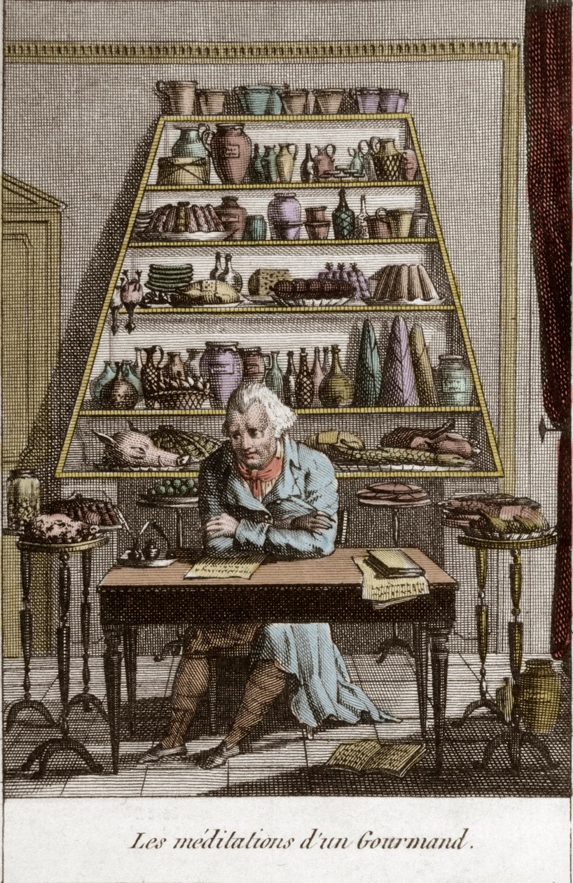 "Les meditation d'un gourmet" - نقش في Almanach des gourmands ، بمثابة دليل في طرق جعل عزيزة ممتازة. بواسطة أحد الهواة القدامى "" بقلم ألكسندر بالتازار لوران جريمود دي لا رينير - 1804-1812 بواسطة المدرسة الفرنسية