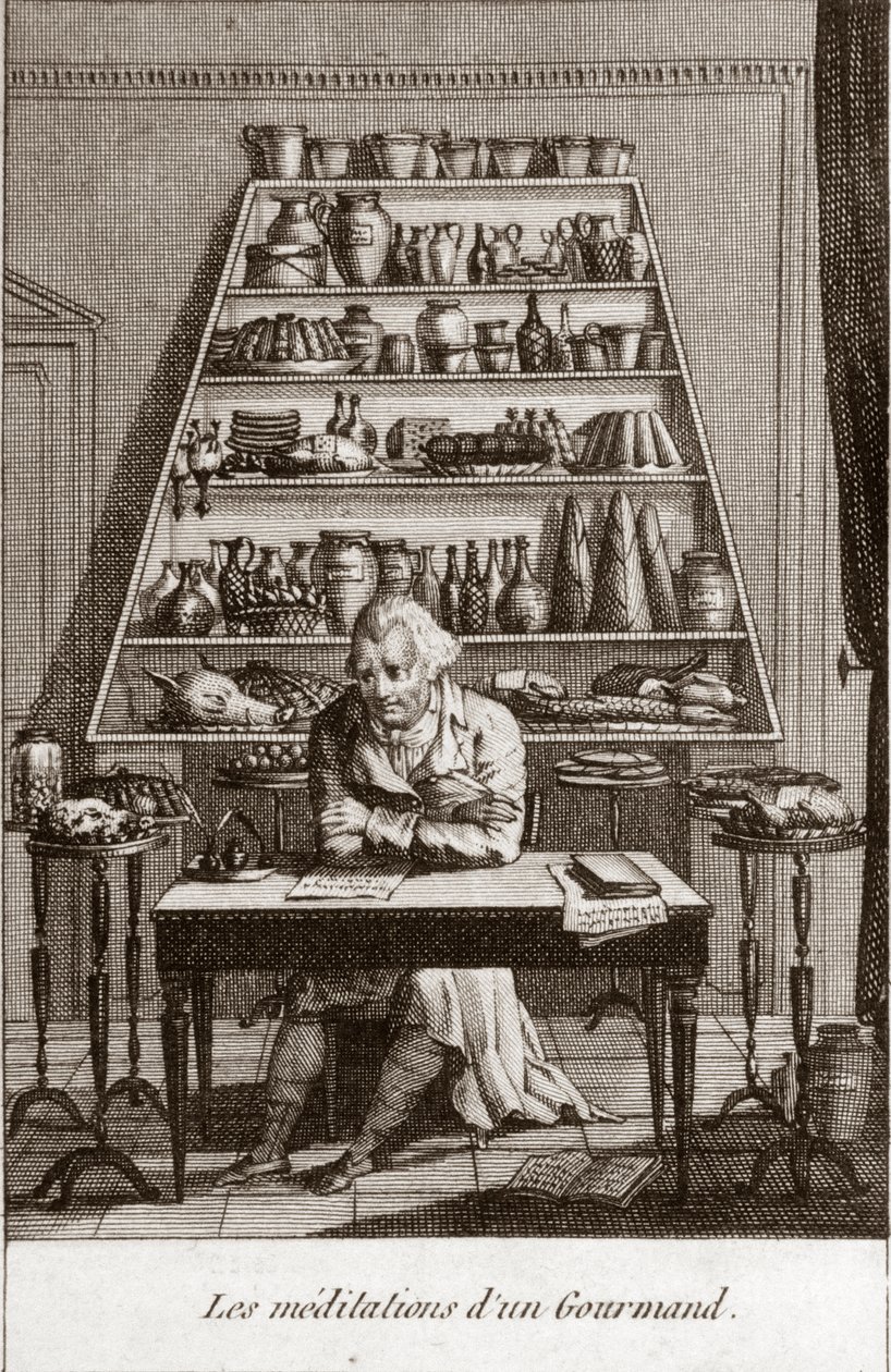 "Les meditation d'un gourmet" - نقش في Almanach des gourmands ، بمثابة دليل في طرق جعل عزيزة ممتازة. بواسطة أحد الهواة القدامى "" بقلم ألكسندر بالتازار لوران جريمود دي لا رينير - 1804-1812 بواسطة المدرسة الفرنسية